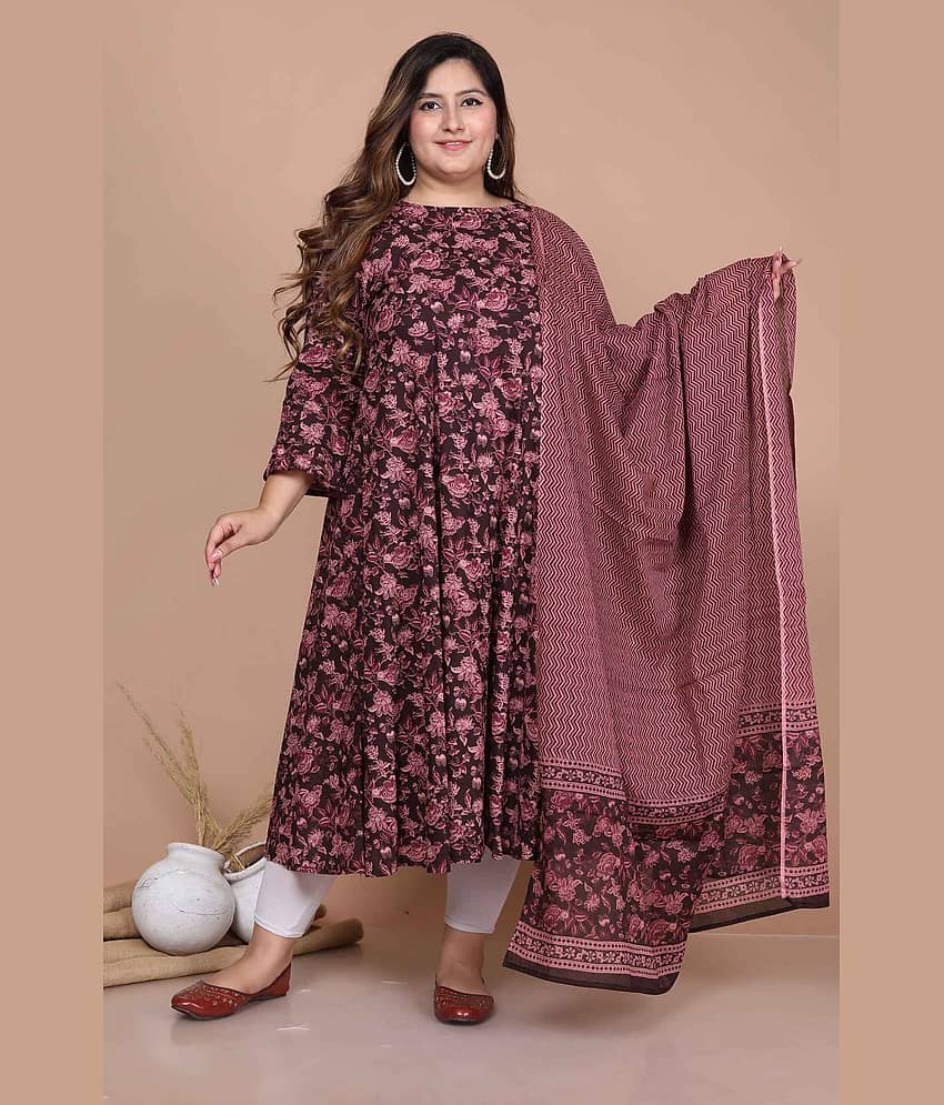 Doriyaan Pack of 1 Cotton Printed Anarkali Women's Kurti - ( Maroon ) - Kurtis, Tunics | Buy online on ZillyBuy