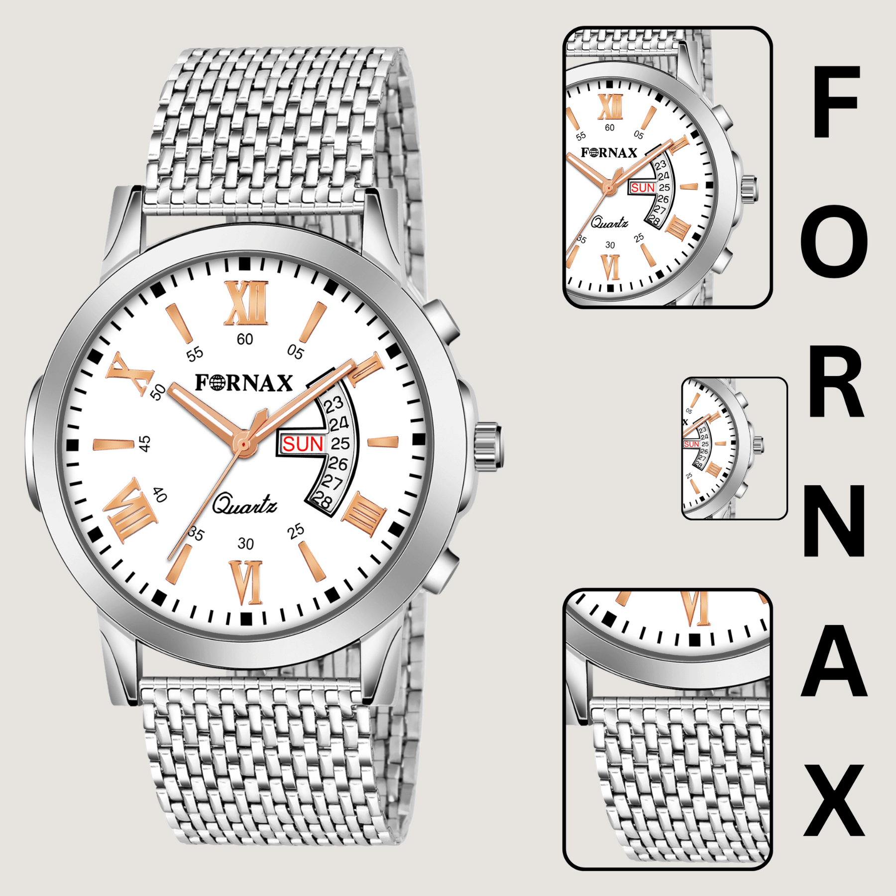     			FORNAX Silver Metal Analog Men's Watch
