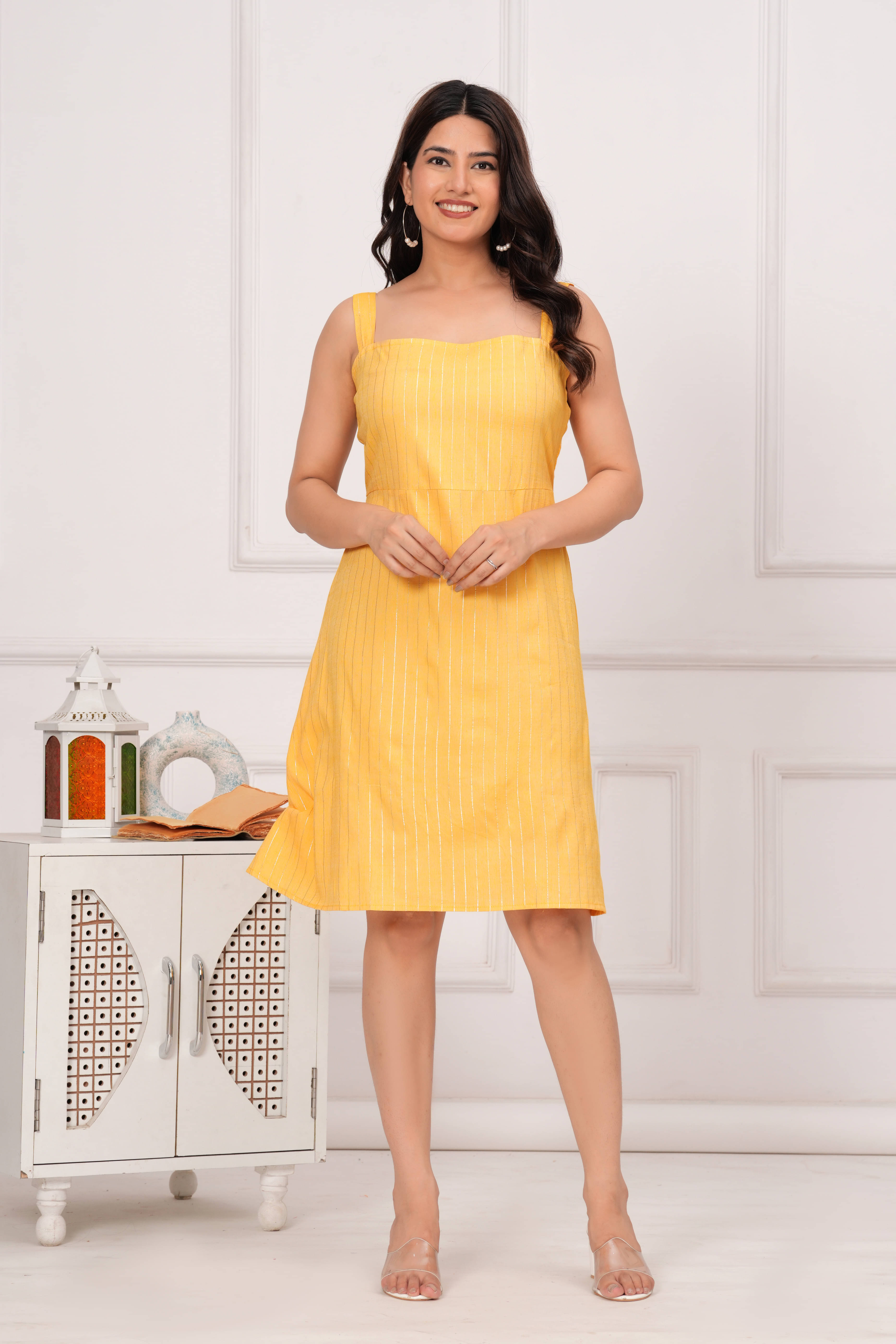 Faiseanta Women Rayon Printed A-line Dress ( Yellow ) Faiseanta Women Rayon Printed A-line Dress ( Yellow )