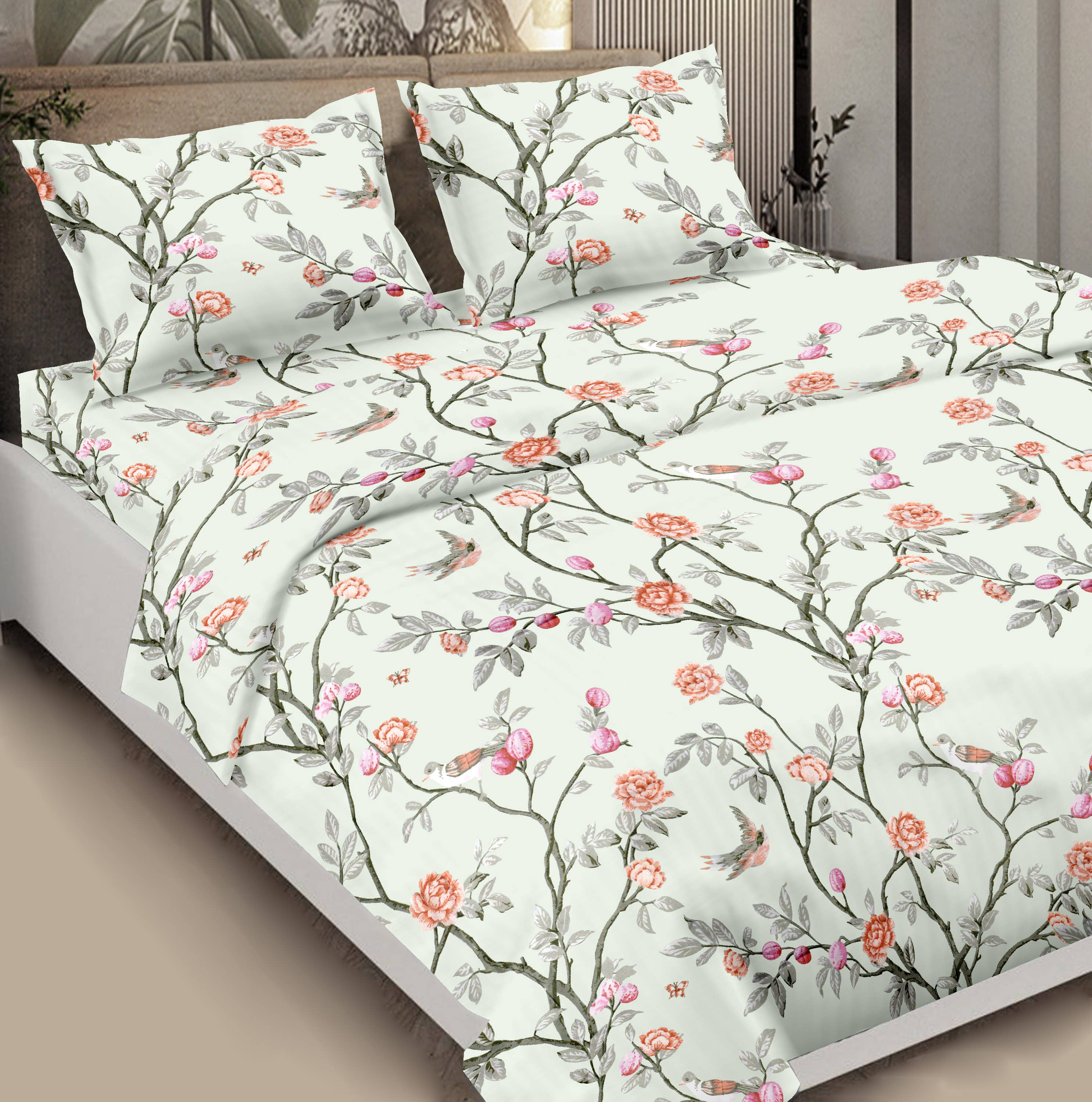 HONOR YOUR HOME Cotton 1 Double Bedsheet with 2 Pillow Covers ( Green )
