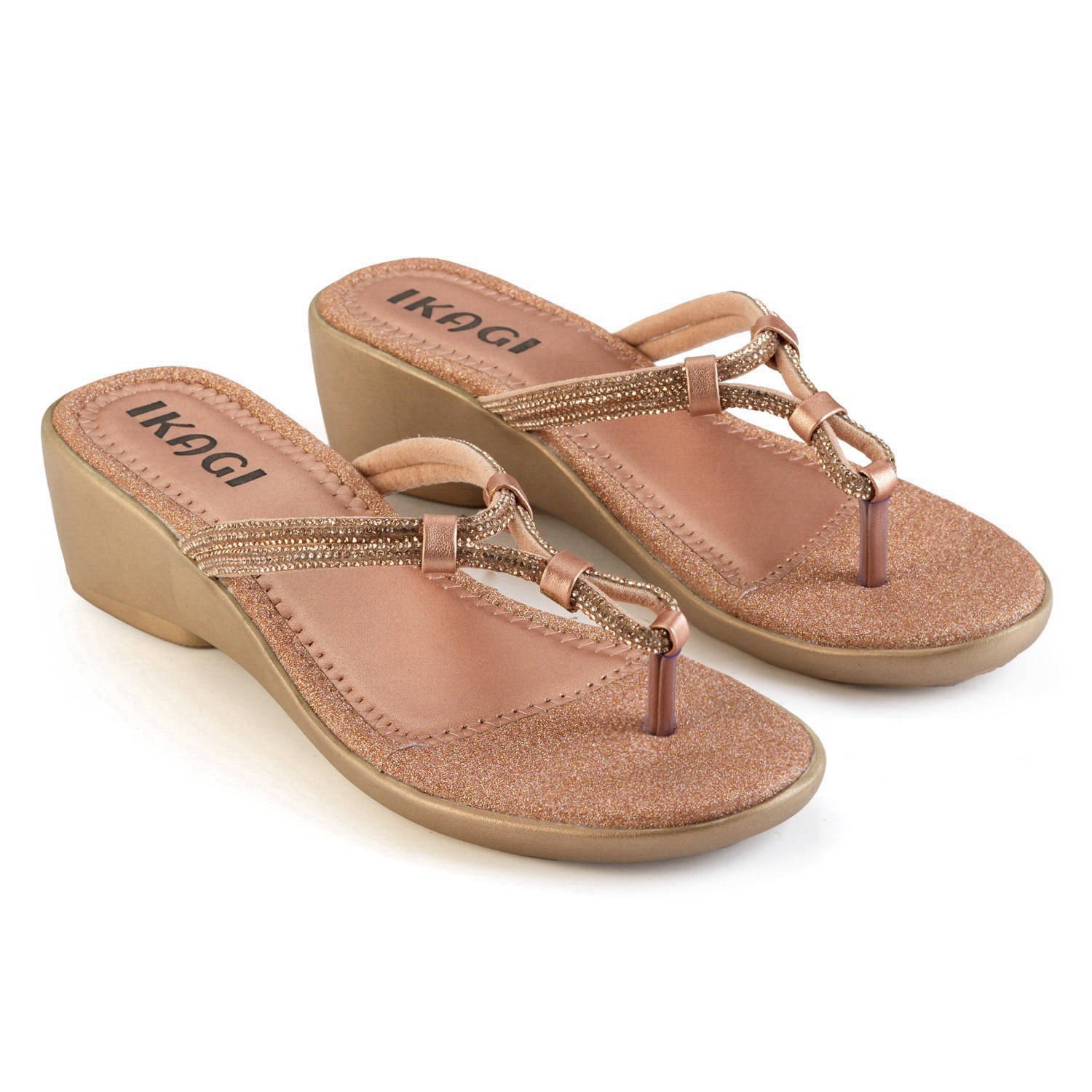     			IKAGI Gold Women's Slip On Heels