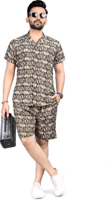 INDIAN SILKS Men's T-shirt With Shorts Co-Ords Set ( Pack of 1 , Brown ) INDIAN SILKS Men's T-shirt With Shorts Co-Ords Set ( Pack of 1 , Brown )