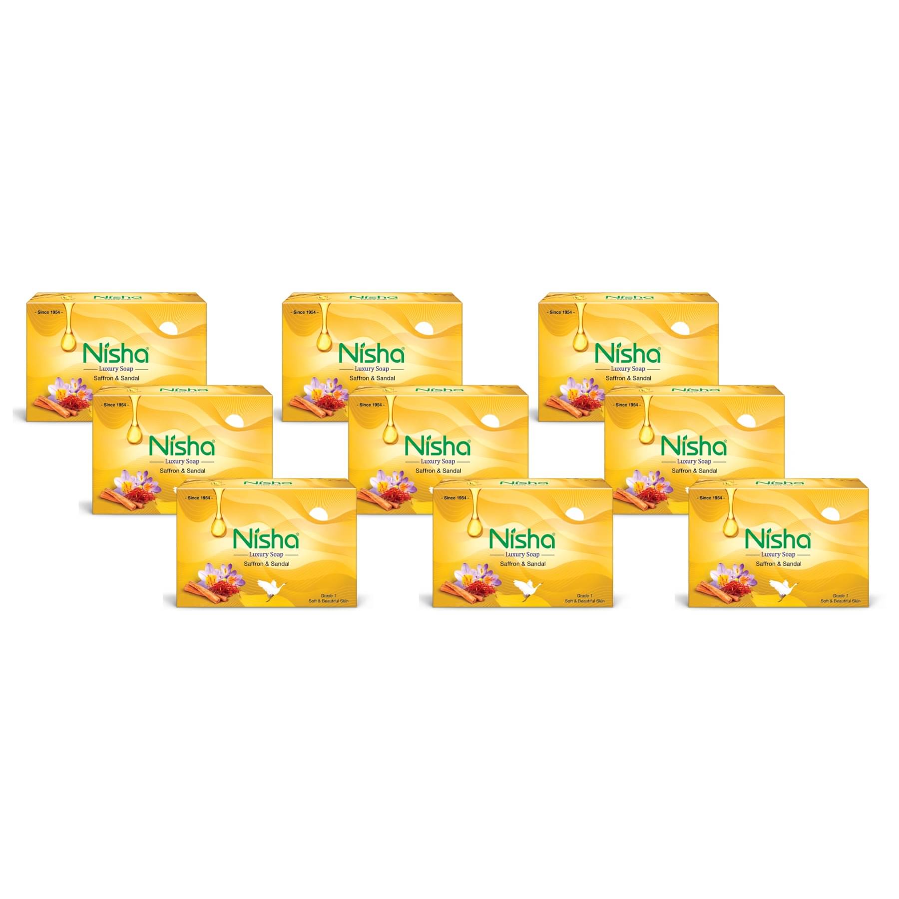 Nisha Luxury Soap Bar Saffron & Sandal Soap for Soft & Beautiful Skin, Bathing Soaps for Women & Men 100g Pack of 9 Nisha Luxury Soap Bar Saffron & Sandal Soap for Soft & Beautiful Skin, Bathing Soaps for Women & Men 100g Pack of 9
