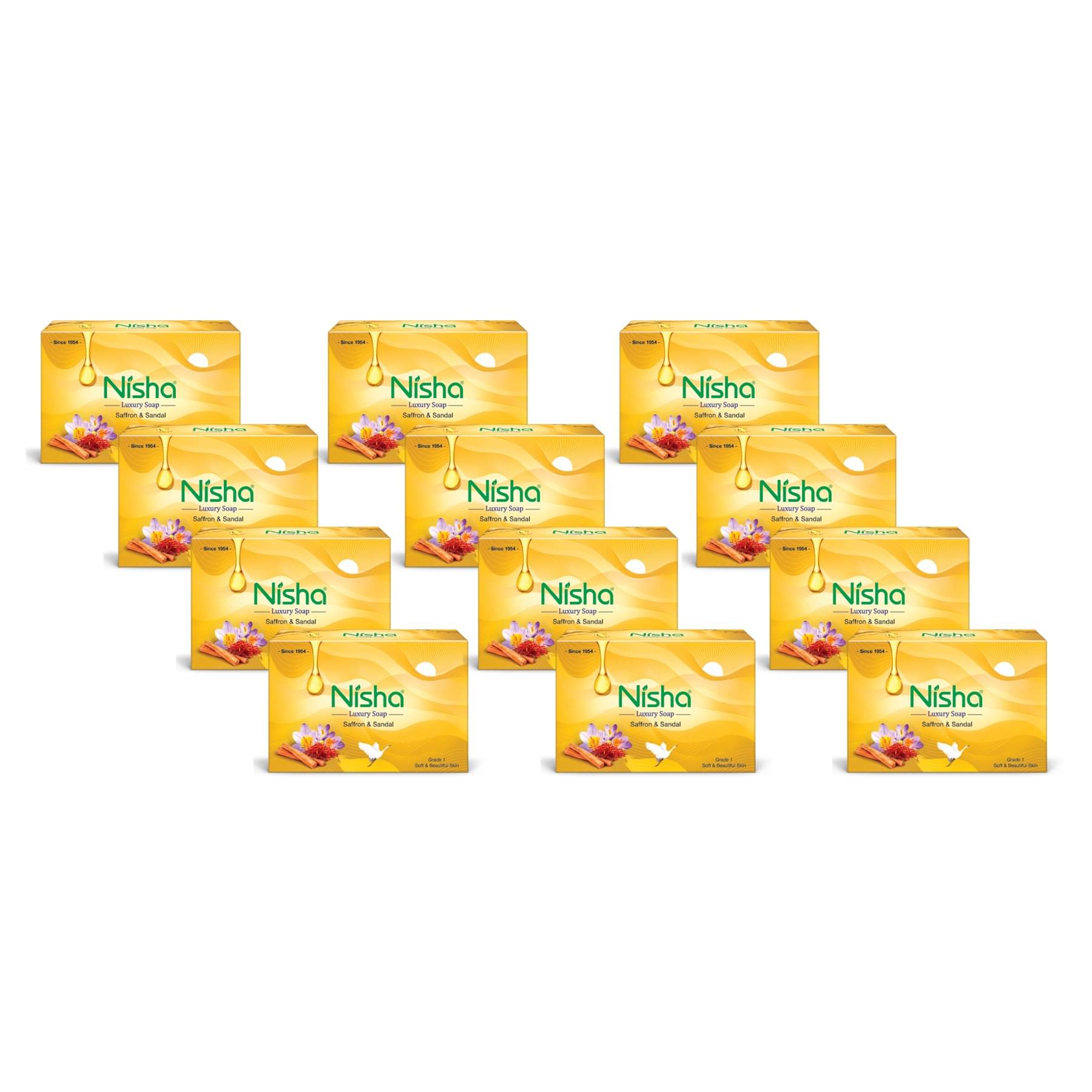 Nisha Luxury Soap Bar Saffron & Sandal Soap for Soft & Beautiful Skin, Bathing Soaps for Women & Men 100g Pack of 12 Nisha Luxury Soap Bar Saffron & Sandal Soap for Soft & Beautiful Skin, Bathing Soaps for Women & Men 100g Pack of 12