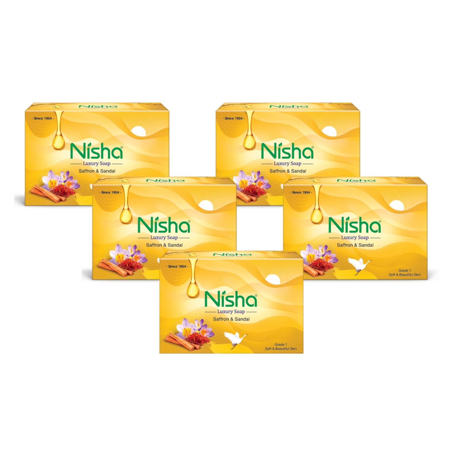     			Nisha Luxury Soap Bar Saffron & Sandal Soap for Soft & Beautiful Skin, Bathing Soaps for Women & Men 100g Pack of 5