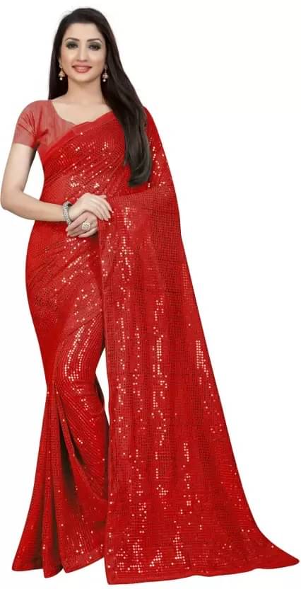 Saadhvi Georgette Embellished Saree With Unstitched Blouse Piece ( Red ) Saadhvi Georgette Embellished Saree With Unstitched Blouse Piece ( Red )