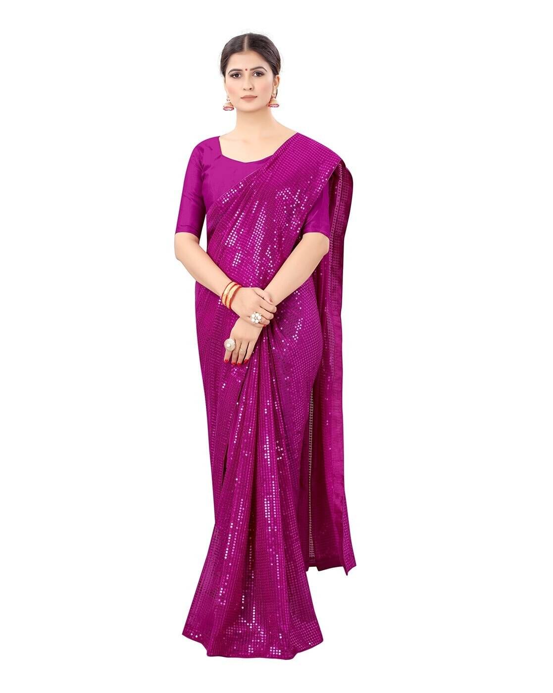 Saadhvi Georgette Embellished Saree With Unstitched Blouse Piece ( Magenta ) Saadhvi Georgette Embellished Saree With Unstitched Blouse Piece ( Magenta )