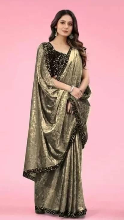     			Saadhvi Lycra Self Design Saree With Unstitched Blouse Piece ( Cream )