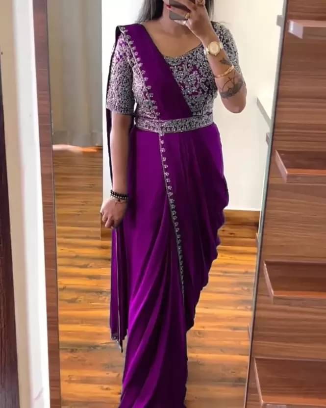 Samai Silk Embellished Saree With Unstitched Blouse Piece ( Wine ) Samai Silk Embellished Saree With Unstitched Blouse Piece ( Wine )