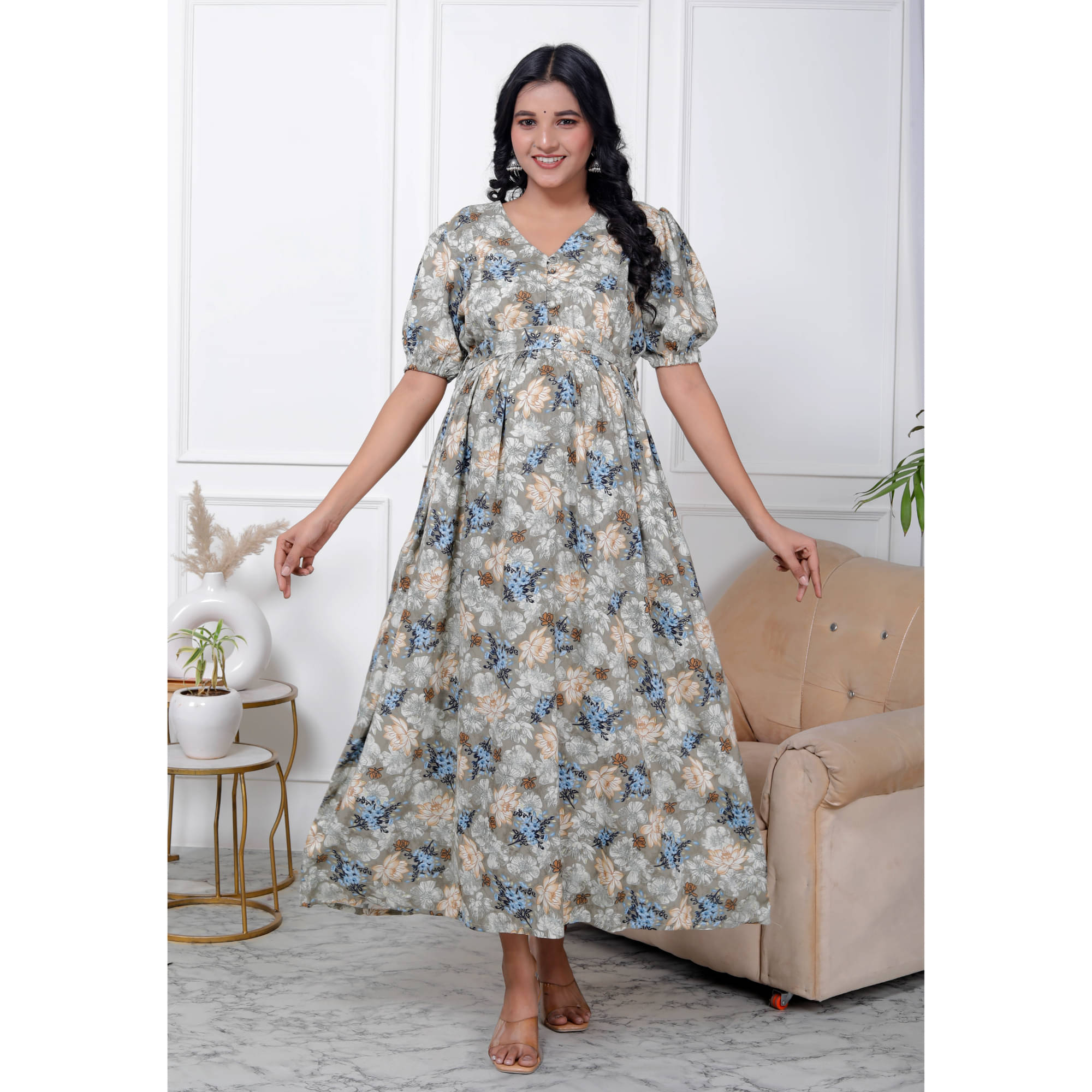     			Swasti Grey Cotton Maternity Kurta