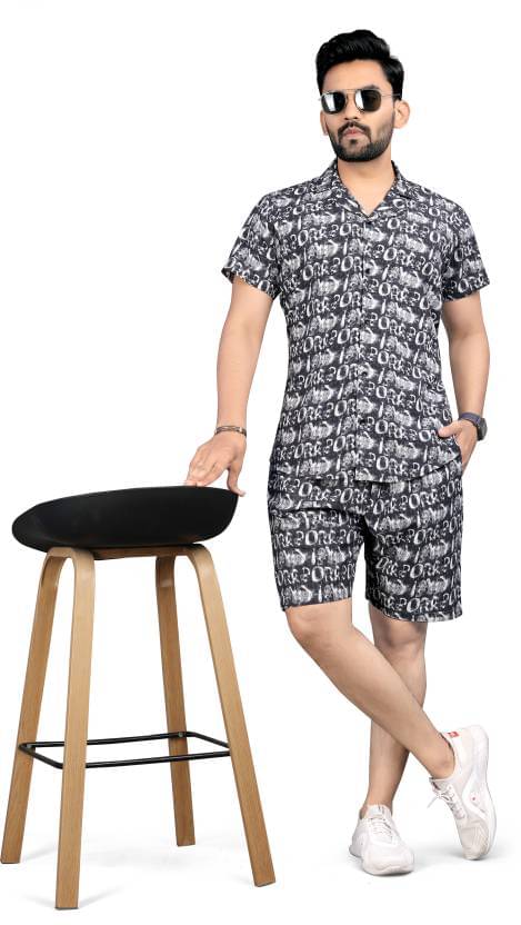 THE PRIVATE LABLE Men's T-shirt With Shorts Co-Ords Set ( Pack of 1 , Black )     			THE PRIVATE LABLE Men's T-shirt With Shorts Co-Ords Set ( Pack of 1 , Black )