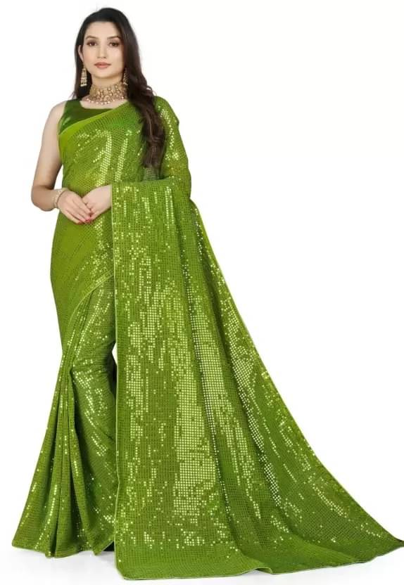 Vkaran Georgette Embellished Saree With Unstitched Blouse Piece ( Green ) Vkaran Georgette Embellished Saree With Unstitched Blouse Piece ( Green )