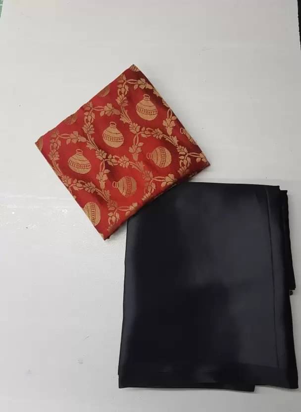     			Vkaran Silk Solid Saree With Unstitched Blouse Piece ( Black )