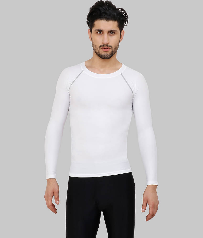 neverlose White Polyester Slim Fit Men's Compression T-Shirt ( Pack of 1 )