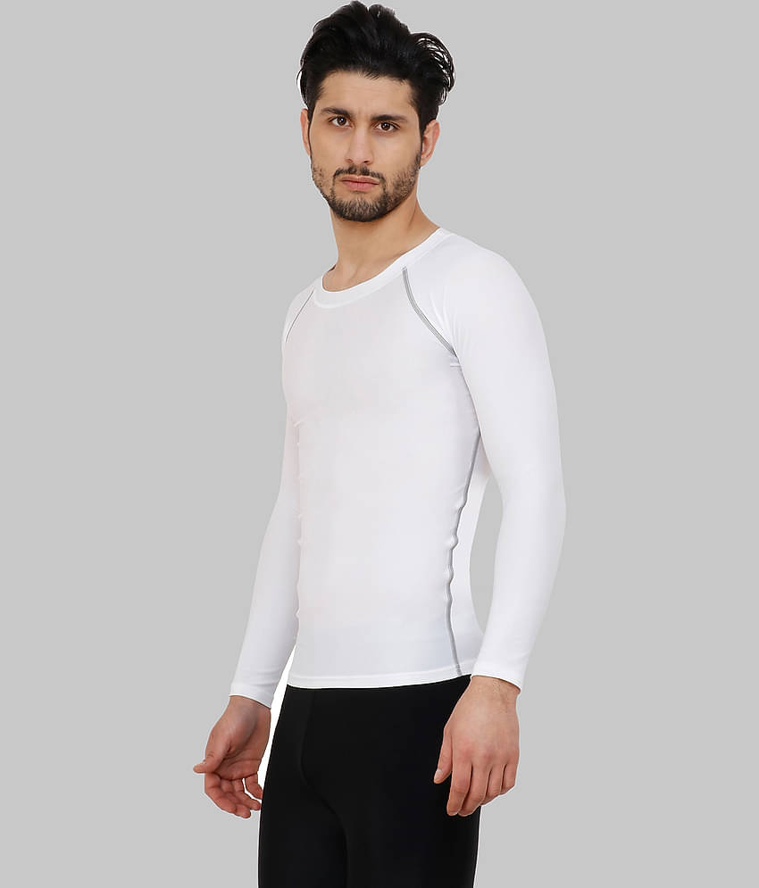 neverlose White Polyester Slim Fit Men's Compression T-Shirt ( Pack of 1 )