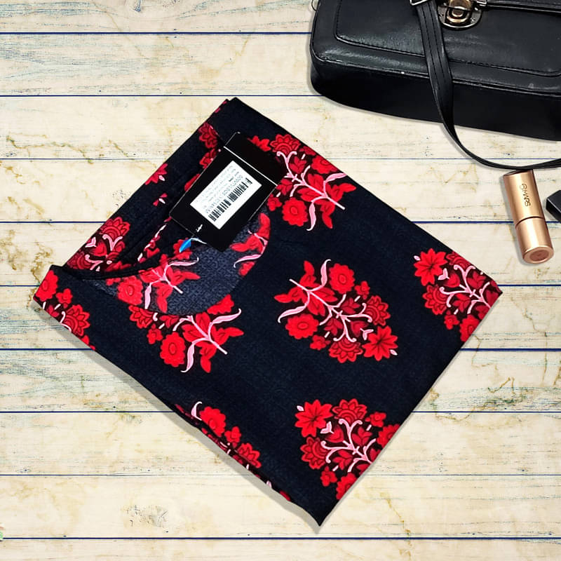 1 Stop Fashion Pack of 1 Crepe Printed A-line Women's Kurti - ( Red & Blue ) 1 Stop Fashion Pack of 1 Crepe Printed A-line Women's Kurti - ( Red & Blue )