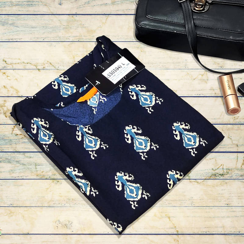     			1 Stop Fashion Pack of 1 Crepe Printed A-line Women's Kurti - ( Blue )