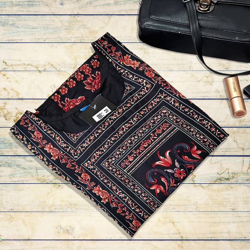     			1 Stop Fashion Pack of 1 Crepe Printed A-line Women's Kurti - ( Black )