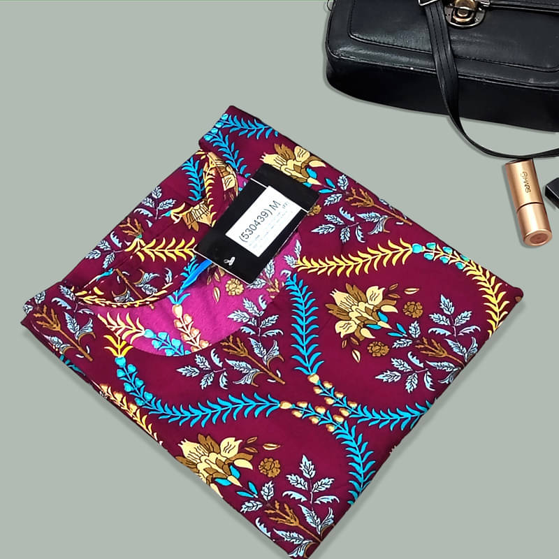 1 Stop Fashion Pack of 1 Crepe Printed A-line Women's Kurti - ( Wine )     			1 Stop Fashion Pack of 1 Crepe Printed A-line Women's Kurti - ( Wine )