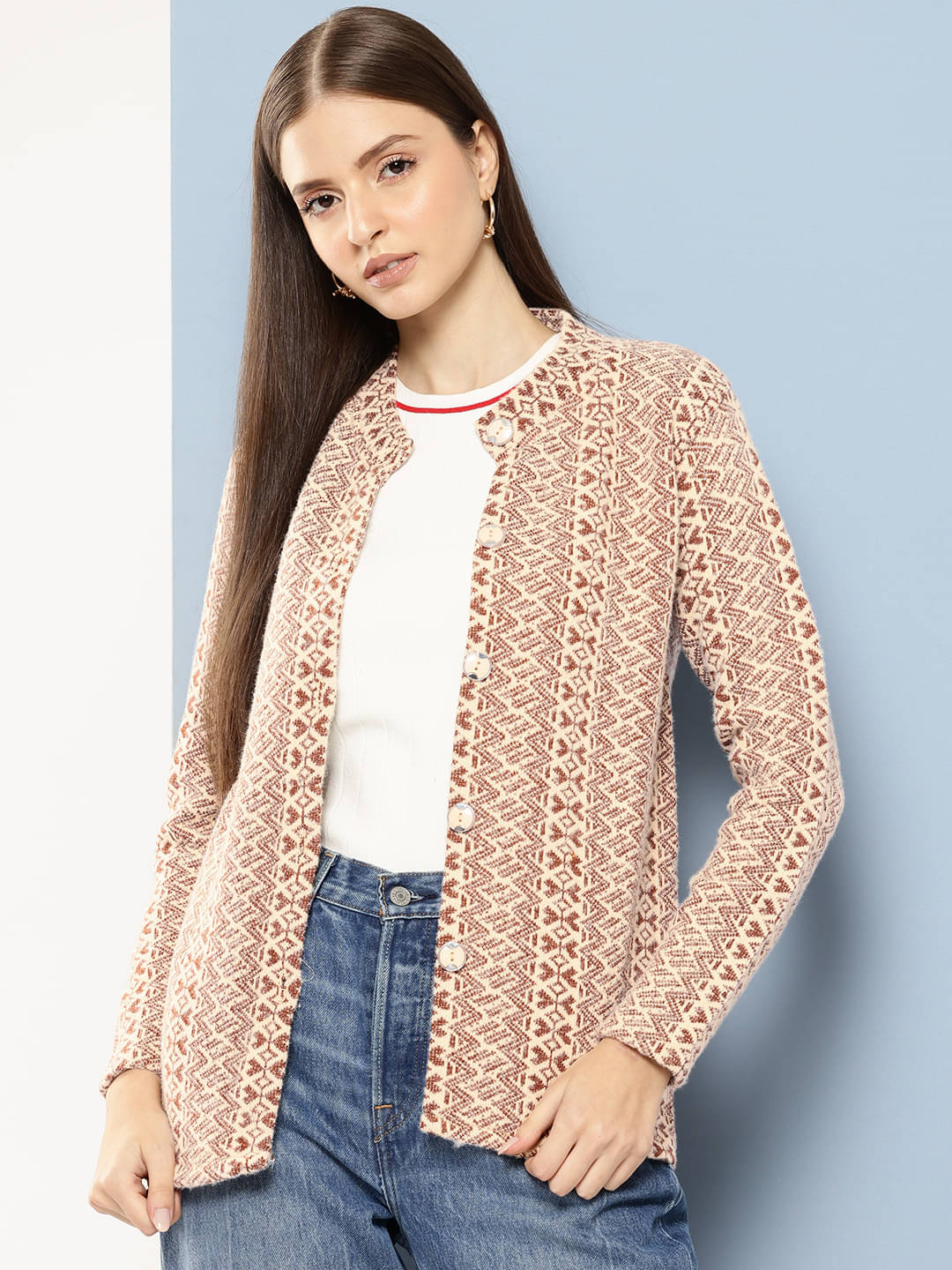Aarika Woollen Round Neck Women's Buttoned Cardigans - Beige ( Single ) Aarika Woollen Round Neck Women's Buttoned Cardigans - Beige ( Single )
