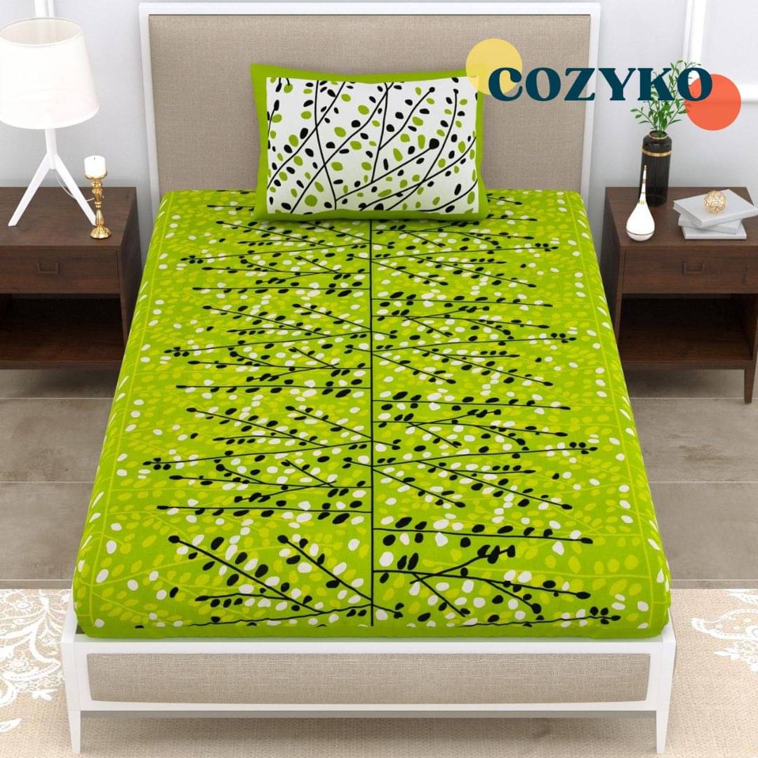     			COZKO Cotton 1 Single Bedsheet with 1 Pillow Cover ( Green )