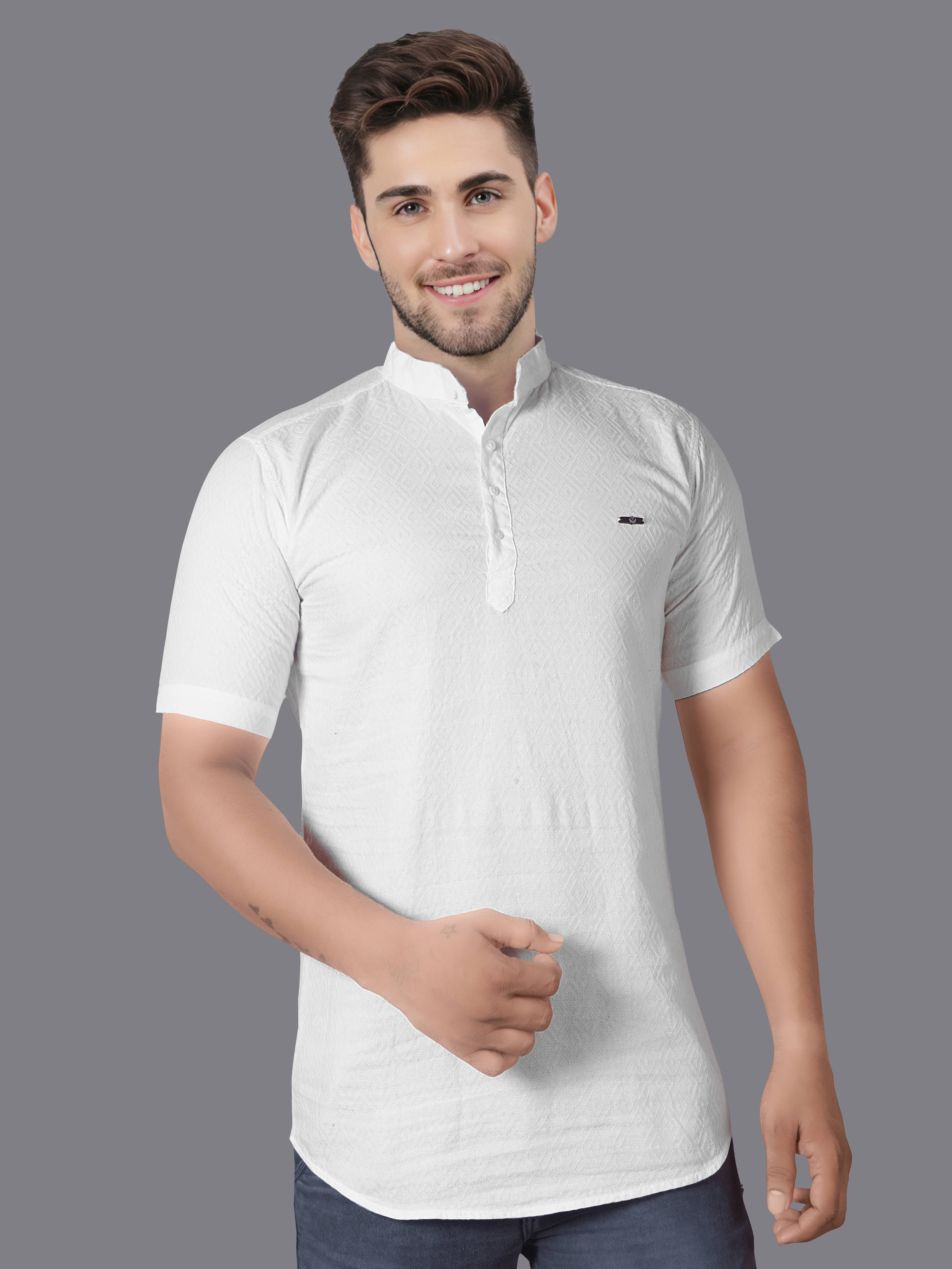     			JB JUST BLACK White Cotton Men's Shirt Style Kurta ( Pack of 1 )