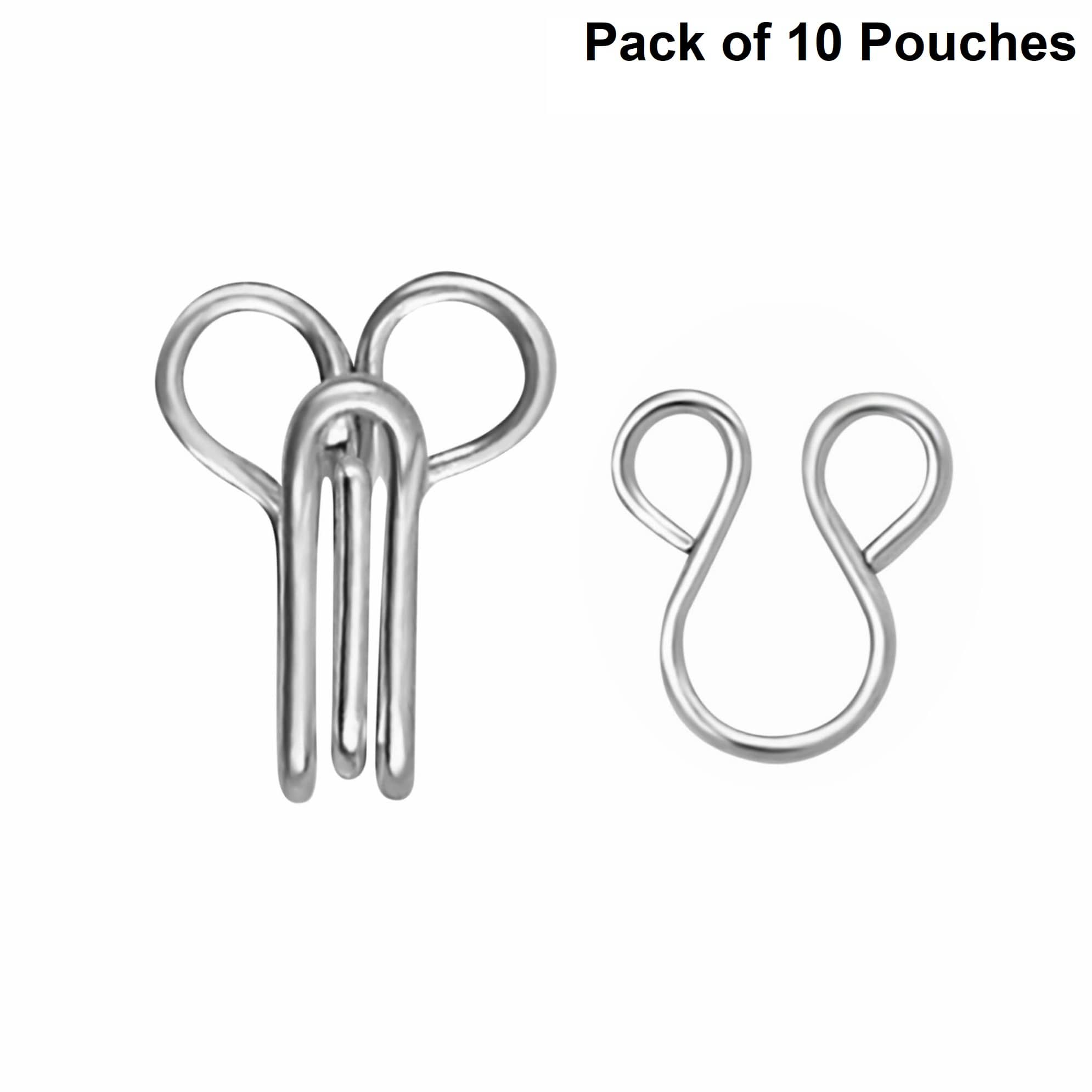 JYOTI Dress Hook & Eye (50 Hooks of 3 Wire Size 2 of Stainless Steel Material in Nickel Finish in a Pouch) Hooks for Ladies' Blouses, Chudidars, Children's Dresses, Frocks, Gowns - Pack of 10 Pouches - Stationery | Buy online on ZillyBuy