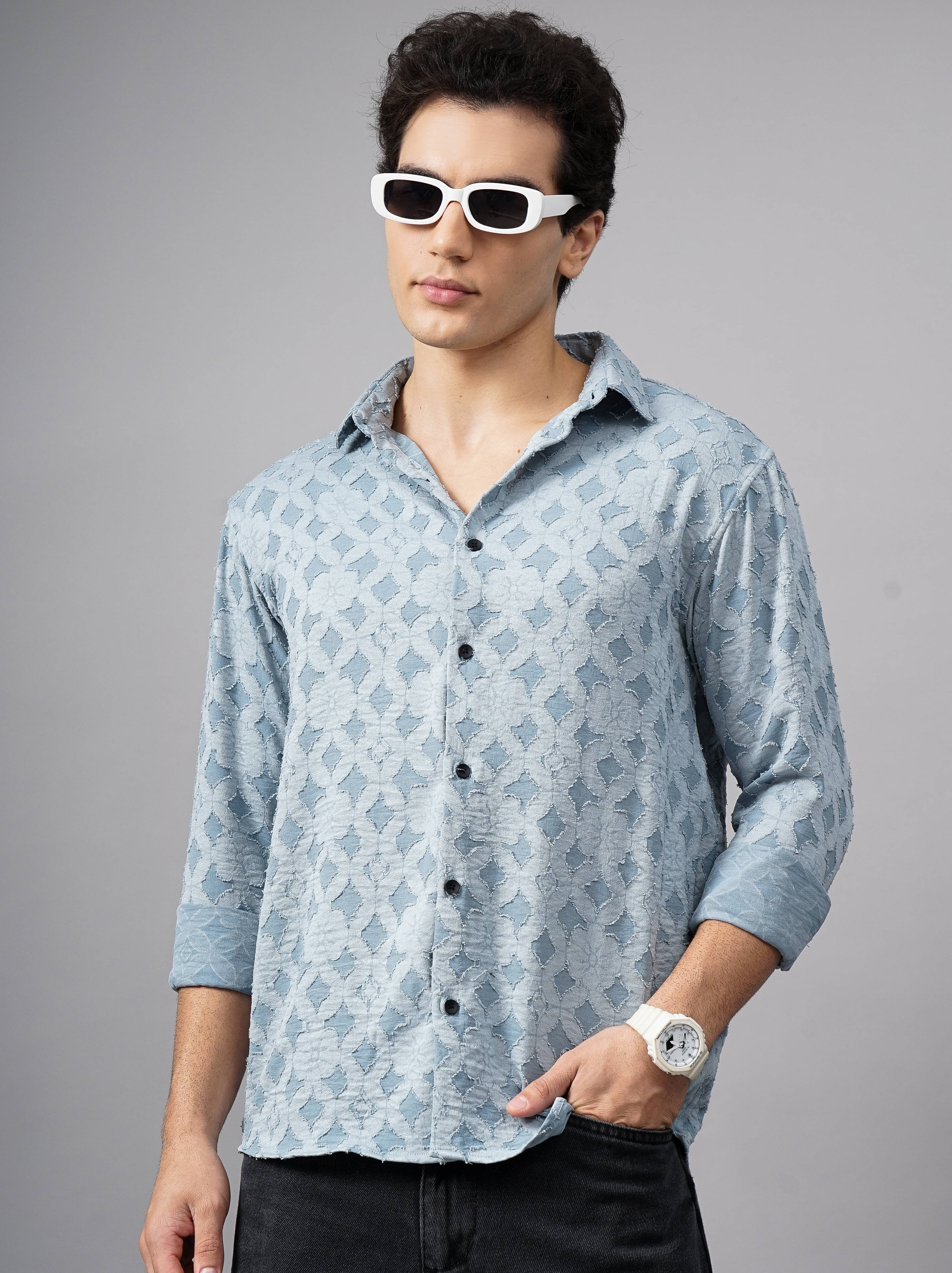Paul Street Polyester Regular Fit Self Design Full Sleeves Men's Casual Shirt - Blue ( Pack of 1 ) Paul Street Polyester Regular Fit Self Design Full Sleeves Men's Casual Shirt - Blue ( Pack of 1 )