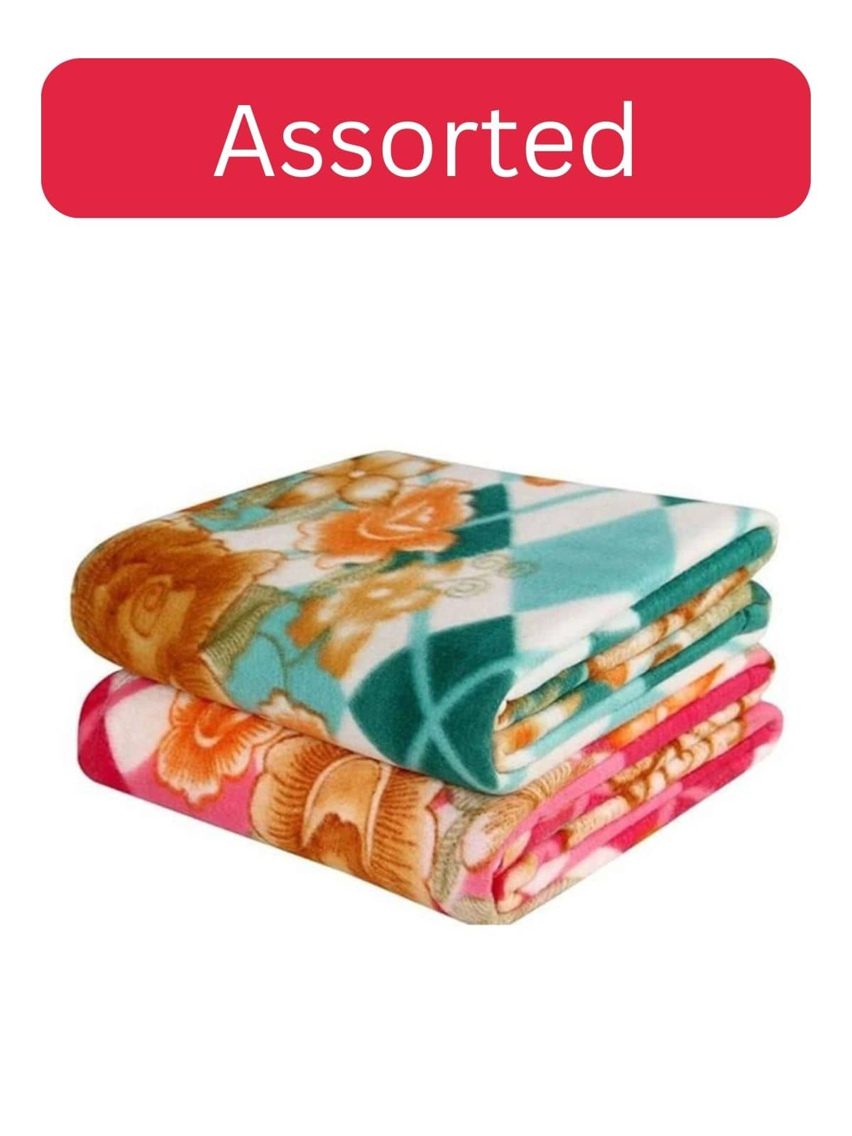 Wholesale india Fleece Floral Single Bed Blanket ( 220 cm x 150 cm ) - Multi ( Pack of 2 ) Assorted
