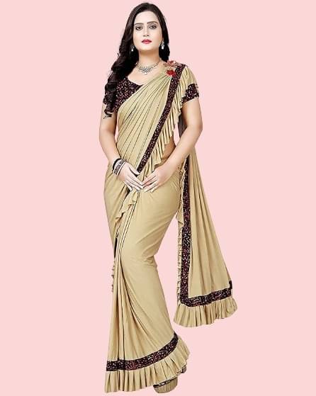     			Samai Lycra Embellished Saree With Unstitched Blouse Piece ( Cream )
