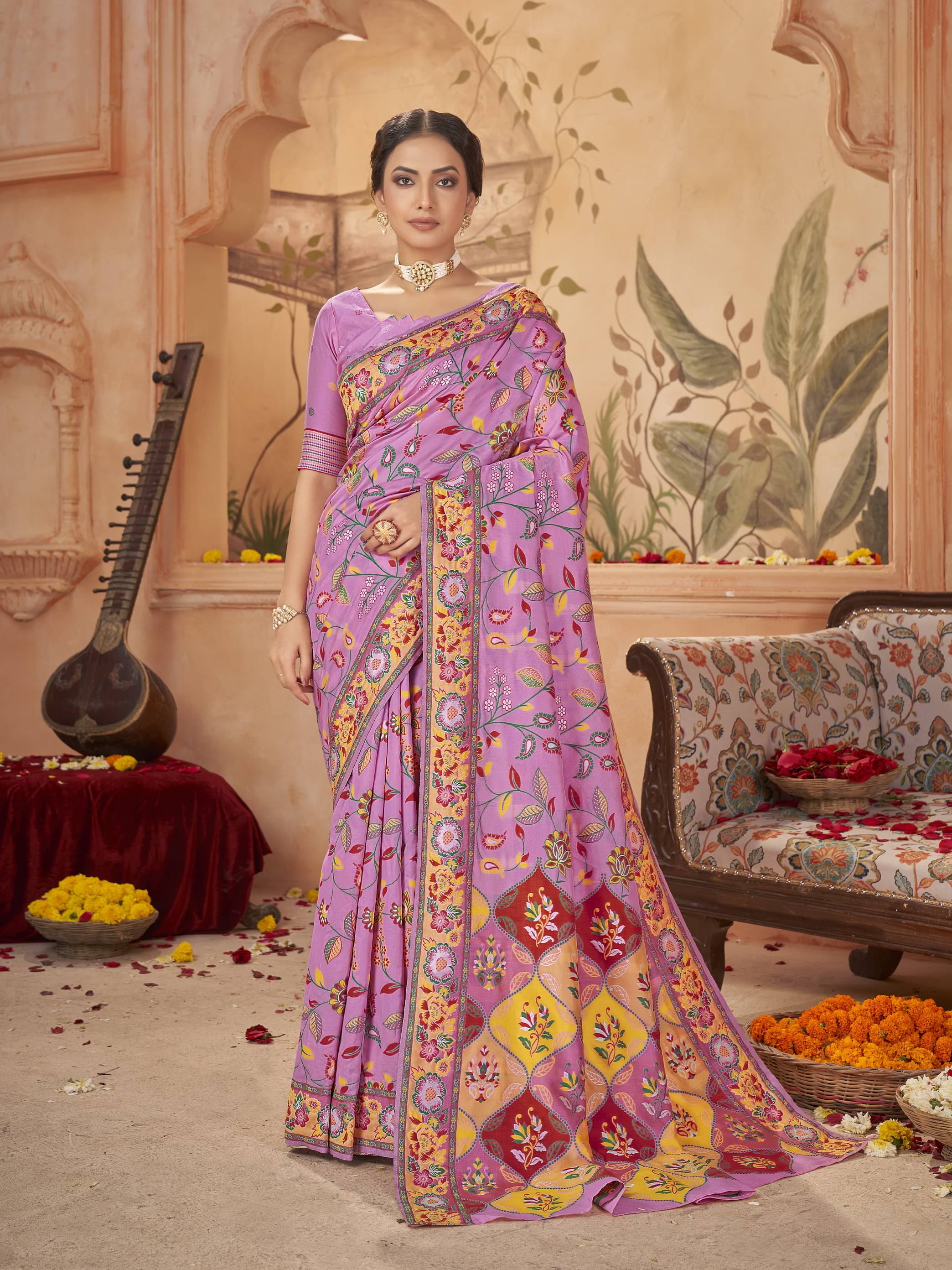 Sariya Jacquard Printed Saree With Unstitched Blouse Piece ( Pink )     			Sariya Jacquard Printed Saree With Unstitched Blouse Piece ( Pink )
