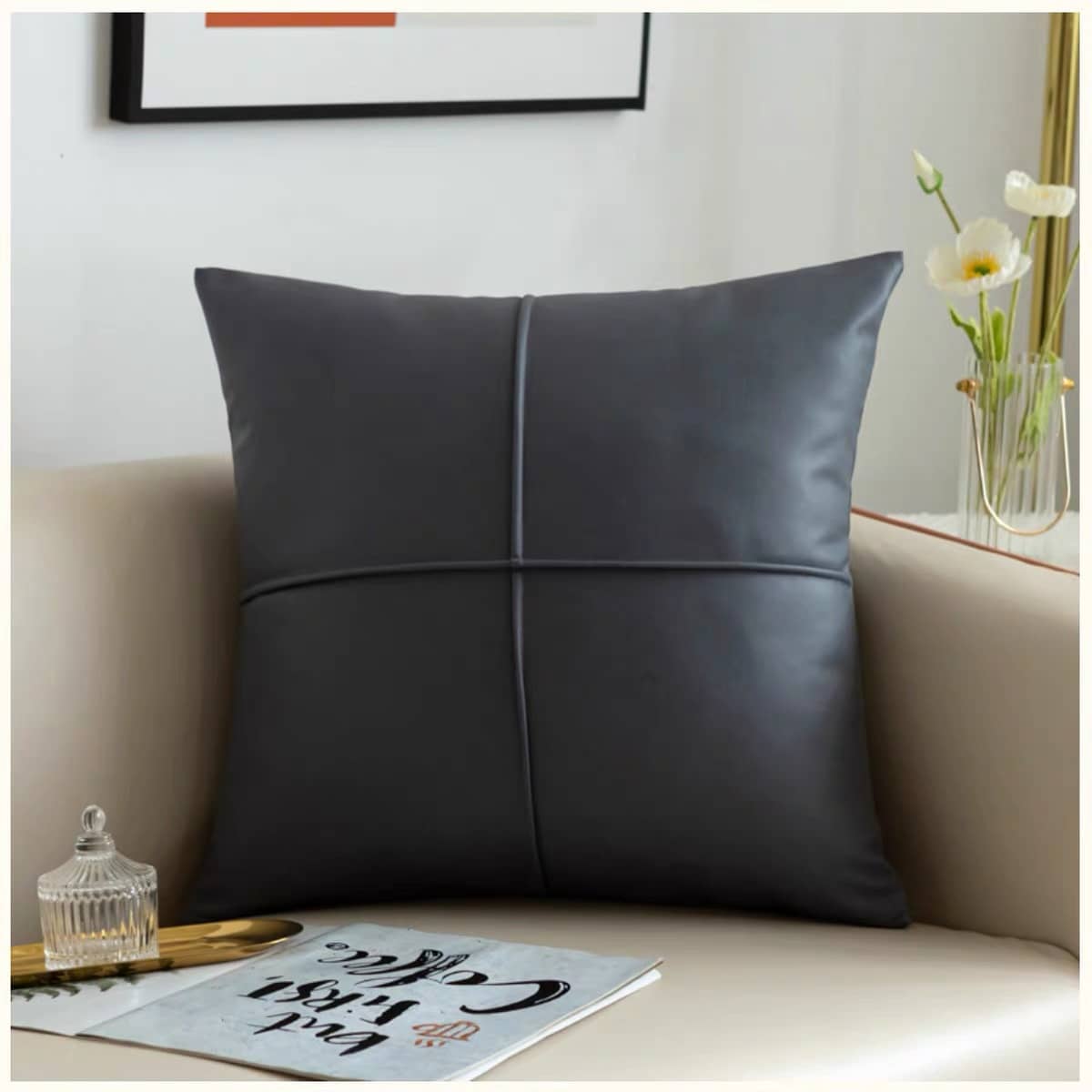 TESMEZY Set of 1 Leather Solid Square Cushion Cover (45X45)cm - Dark Grey
