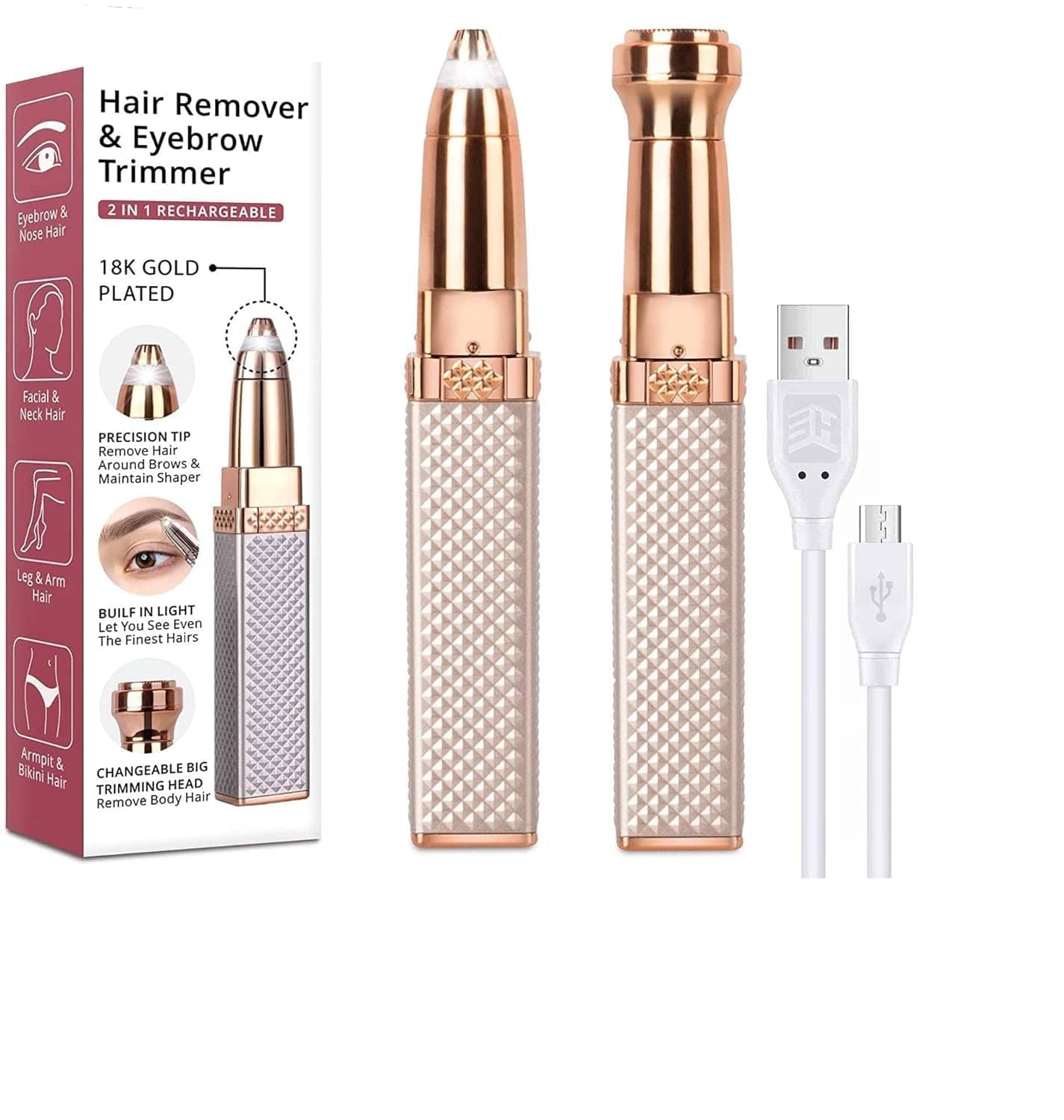 TESMEZY Trimmer Gold Corded,Cordless Eyebrow Trimmer With 90 minutes Runtime