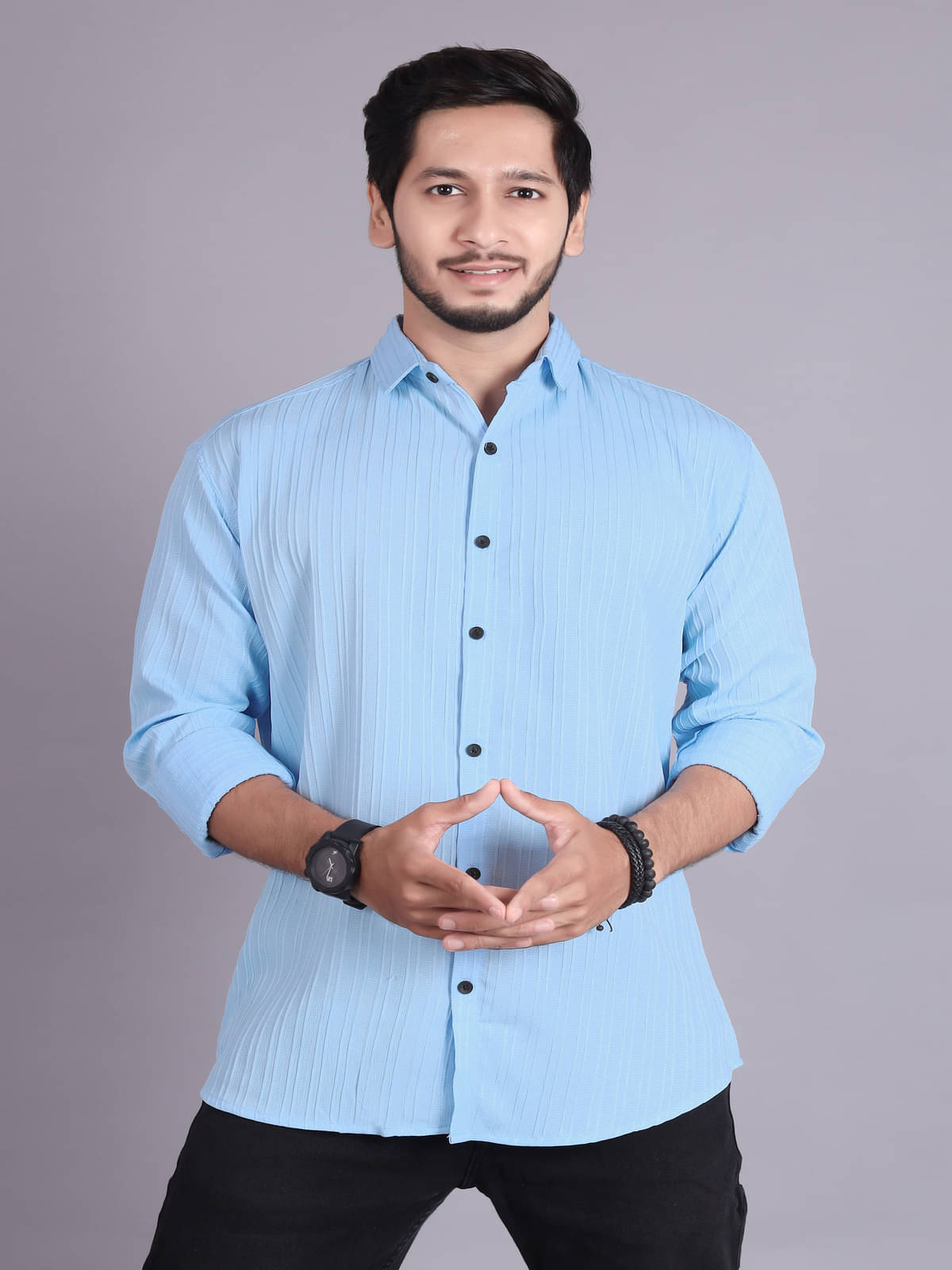 Generic Cotton Blend Slim Fit Popcorn Textured Full Sleeves Men's Casual Shirt - Light Blue ( Pack of 1 )     			Generic Cotton Blend Slim Fit Popcorn Textured Full Sleeves Men's Casual Shirt - Light Blue ( Pack of 1 )