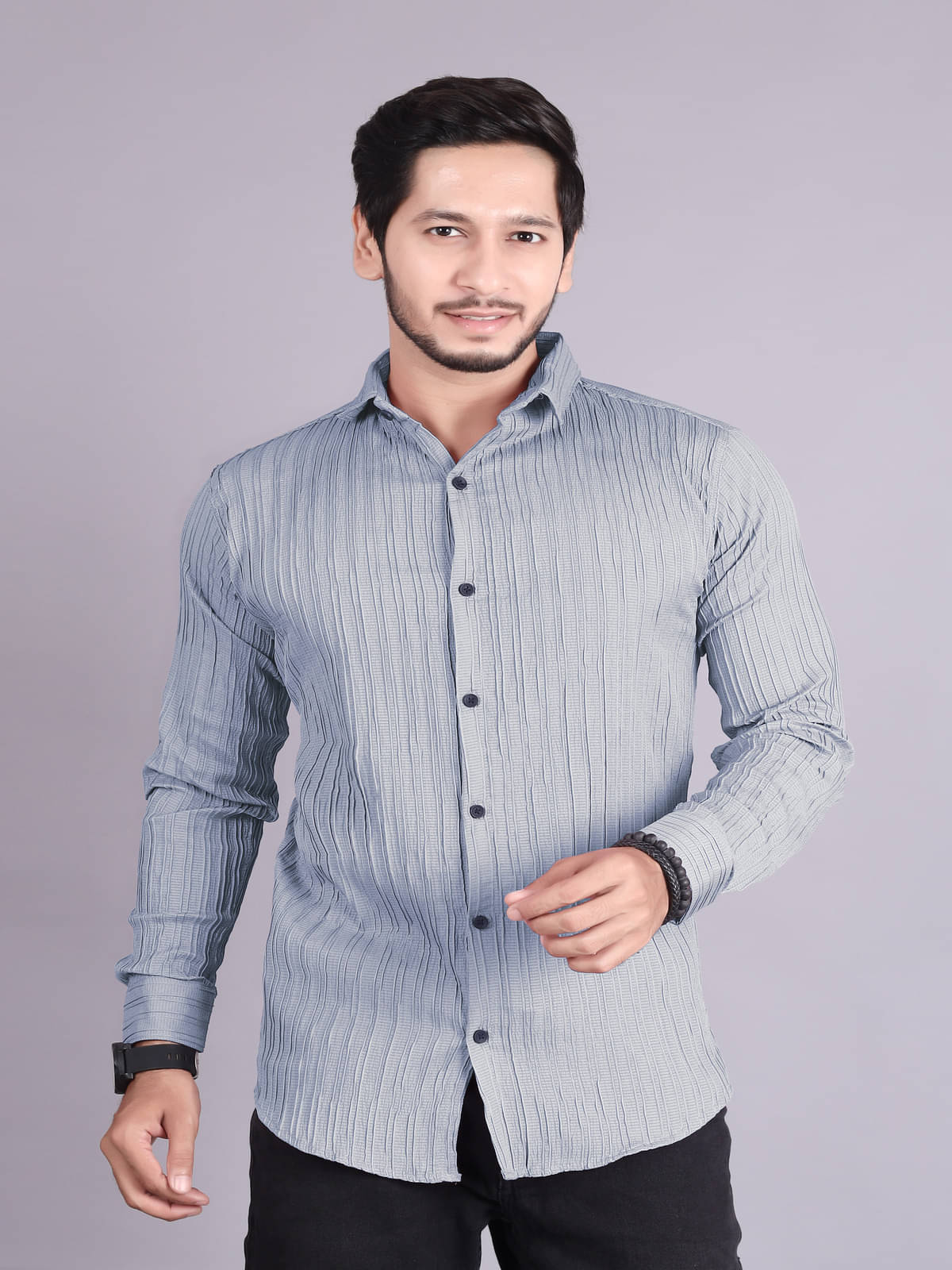     			Generic Cotton Blend Slim Fit Popcorn Textured Full Sleeves Men's Casual Shirt - Grey ( Pack of 1 )