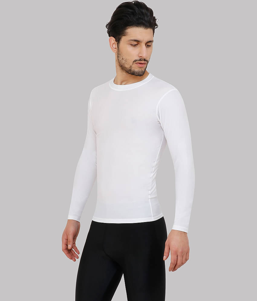 neverlose White Polyester Slim Fit Men's Compression T-Shirt ( Pack of 1 )