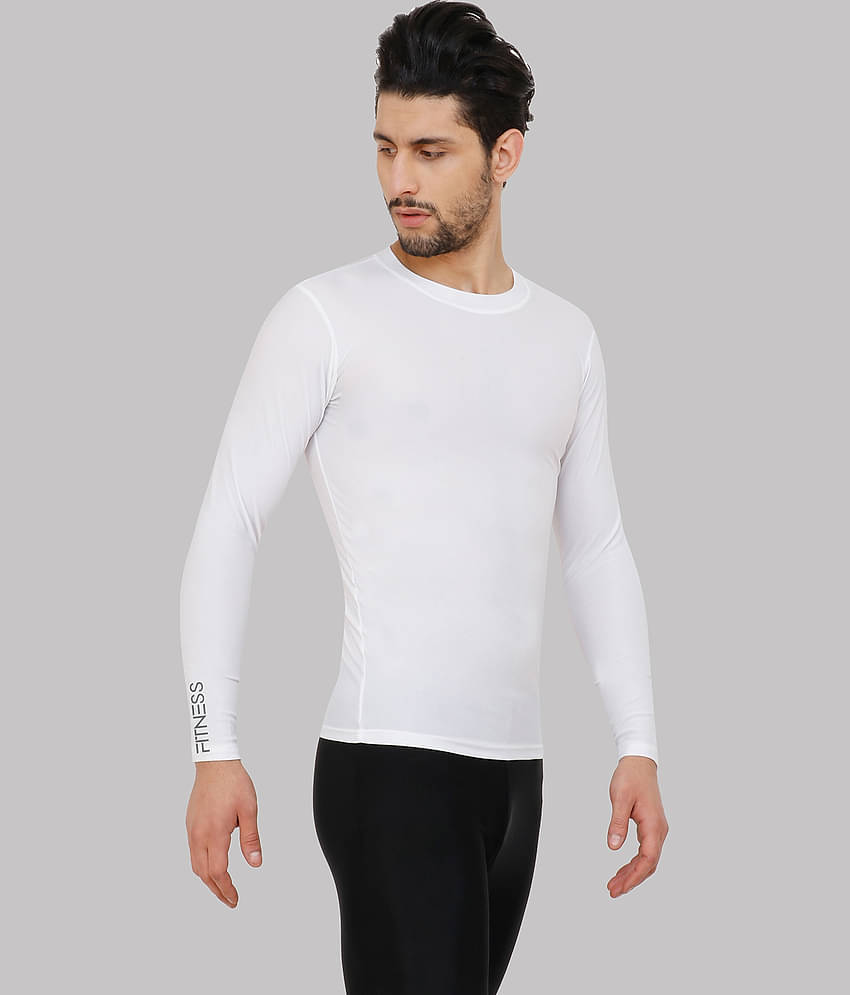 neverlose White Polyester Slim Fit Men's Compression T-Shirt ( Pack of 1 )