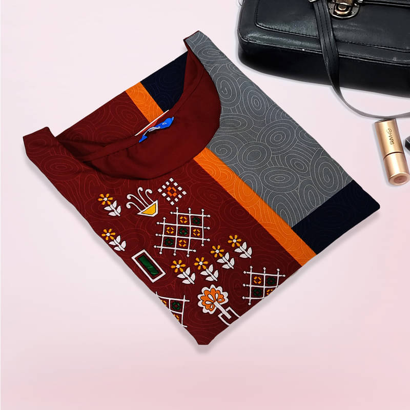     			1 Stop Fashion Pack of 1 Crepe Printed A-line Women's Kurti - ( Maroon )