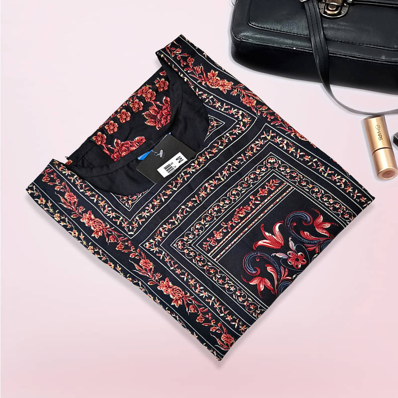     			1 Stop Fashion Pack of 1 Crepe Printed A-line Women's Kurti - ( Black )