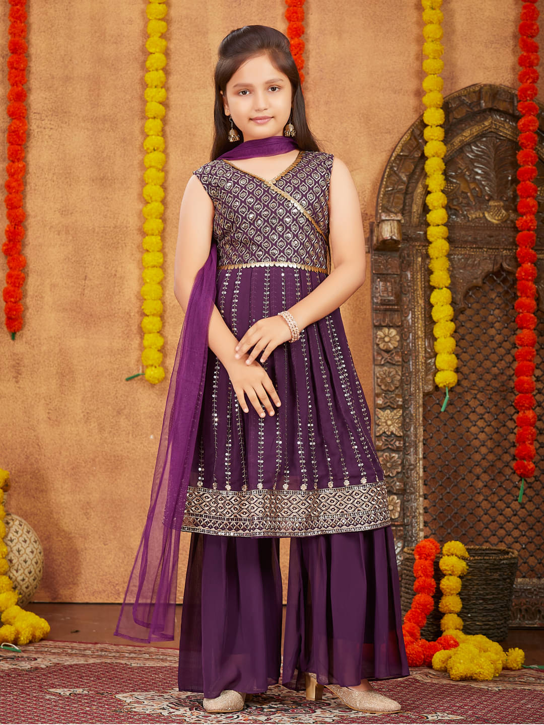     			Aarika Girls Georgette Kurta and Sharara Set ( Pack of 1 , Purple )