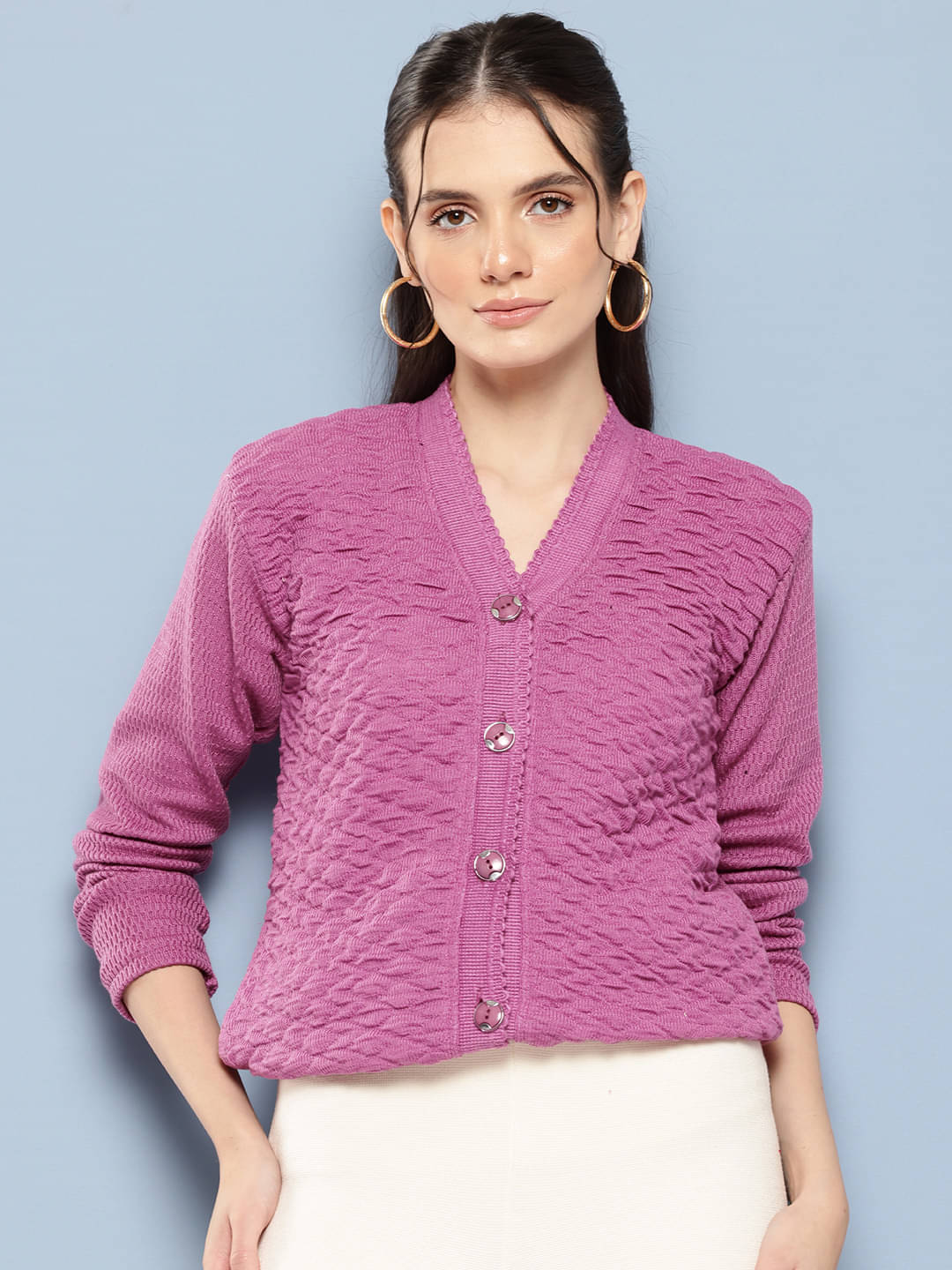     			Aarika Woollen V Neck Women's Buttoned Cardigans - Pink ( Single )