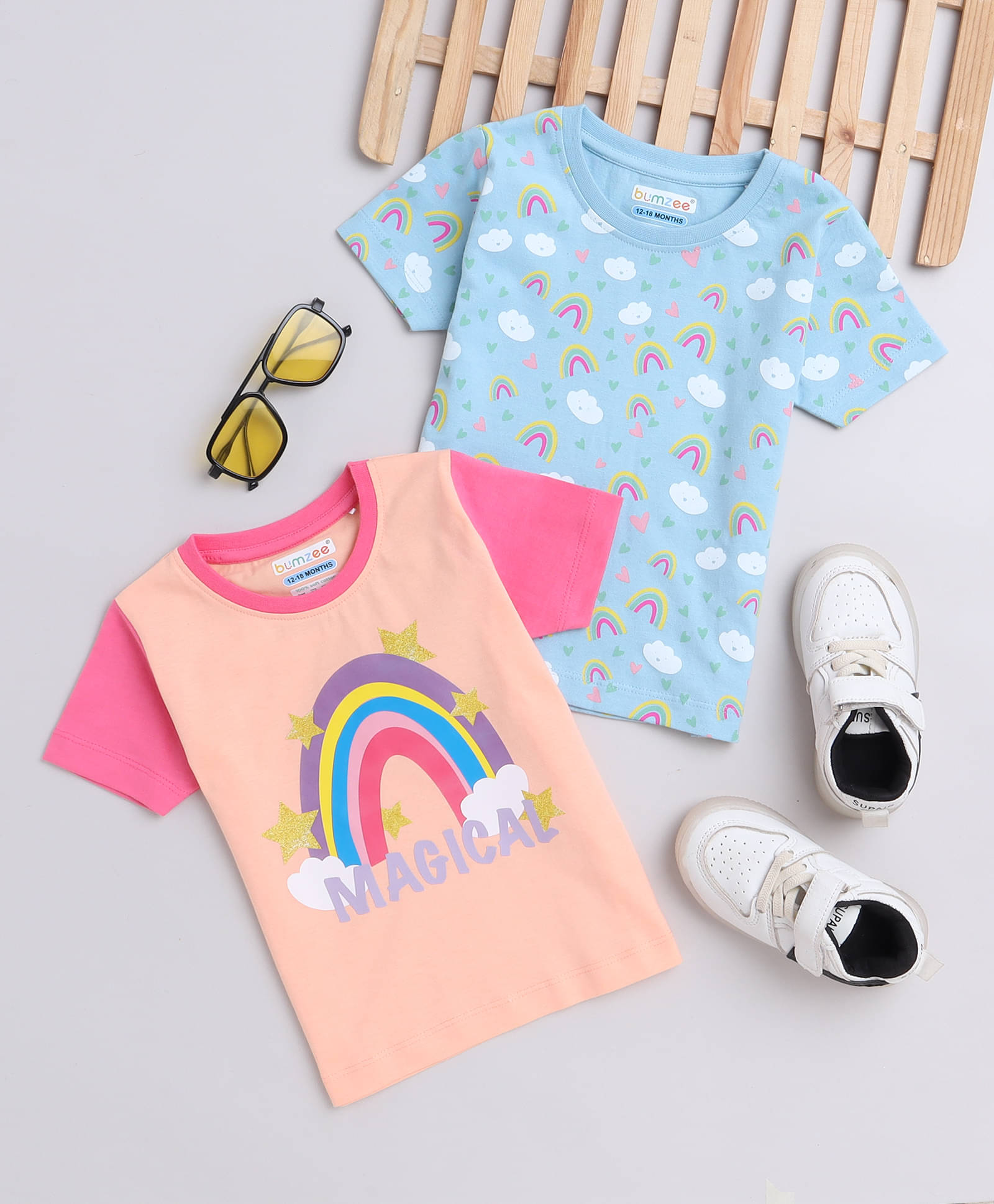     			BUMZEE Pack of 2 Girls 100% Cotton T-Shirt ( Blue )