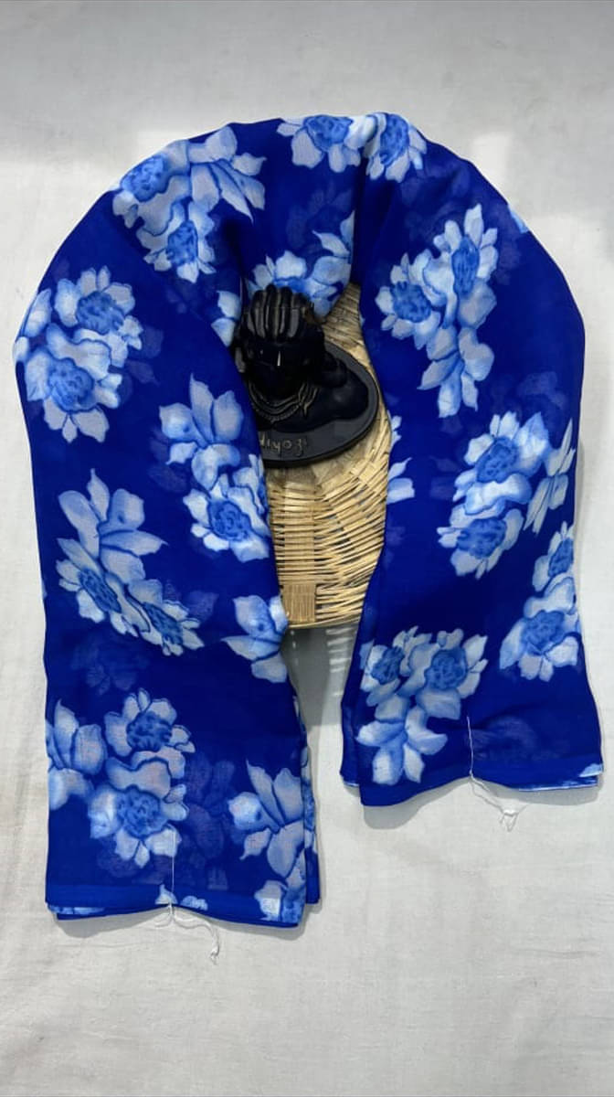 Bhuwal Fashion Georgette Printed Saree With Unstitched Blouse Piece ( Blue ) Bhuwal Fashion Georgette Printed Saree With Unstitched Blouse Piece ( Blue )