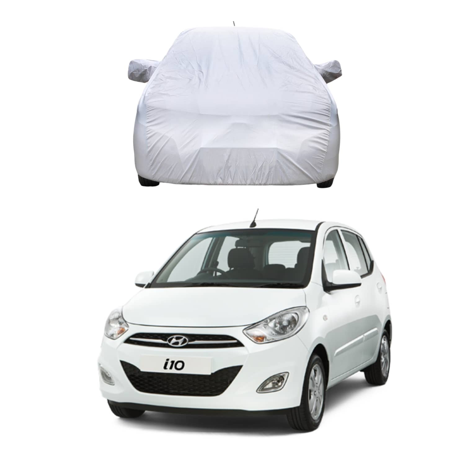 CARNEST Car Body Cover for Hyundai i10 [2007-2010] With Mirror Pocket ( Pack of 1 ) , Silver