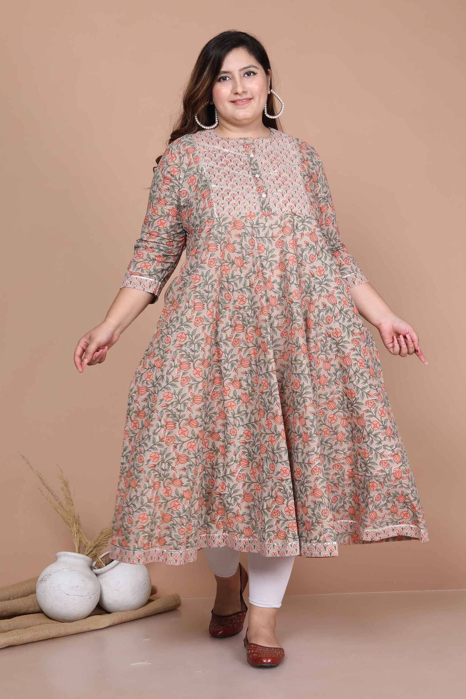 Doriyaan Pack of 1 Cotton Printed Anarkali Women's Kurti - ( Brown ) Doriyaan Pack of 1 Cotton Printed Anarkali Women's Kurti - ( Brown )