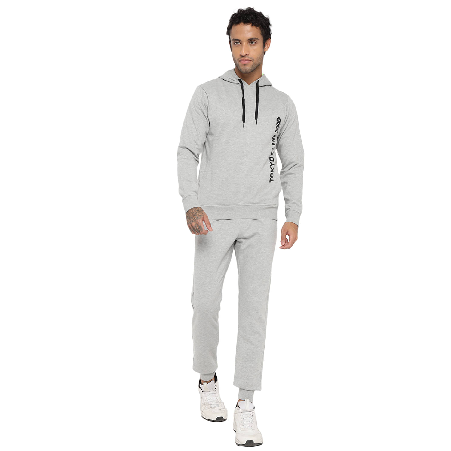     			OFF LIMITS Grey Melange Fleece Regular Fit Printed Men's Sports Tracksuit ( Pack of 1 )