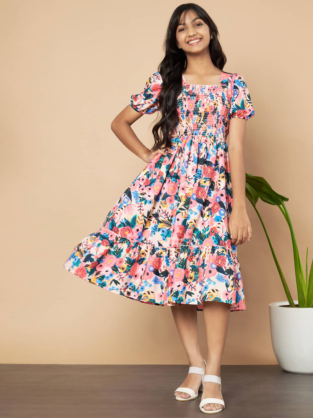     			OTABU Rayon A-line Dress For Girls ( Pack of 1 , Blue )
