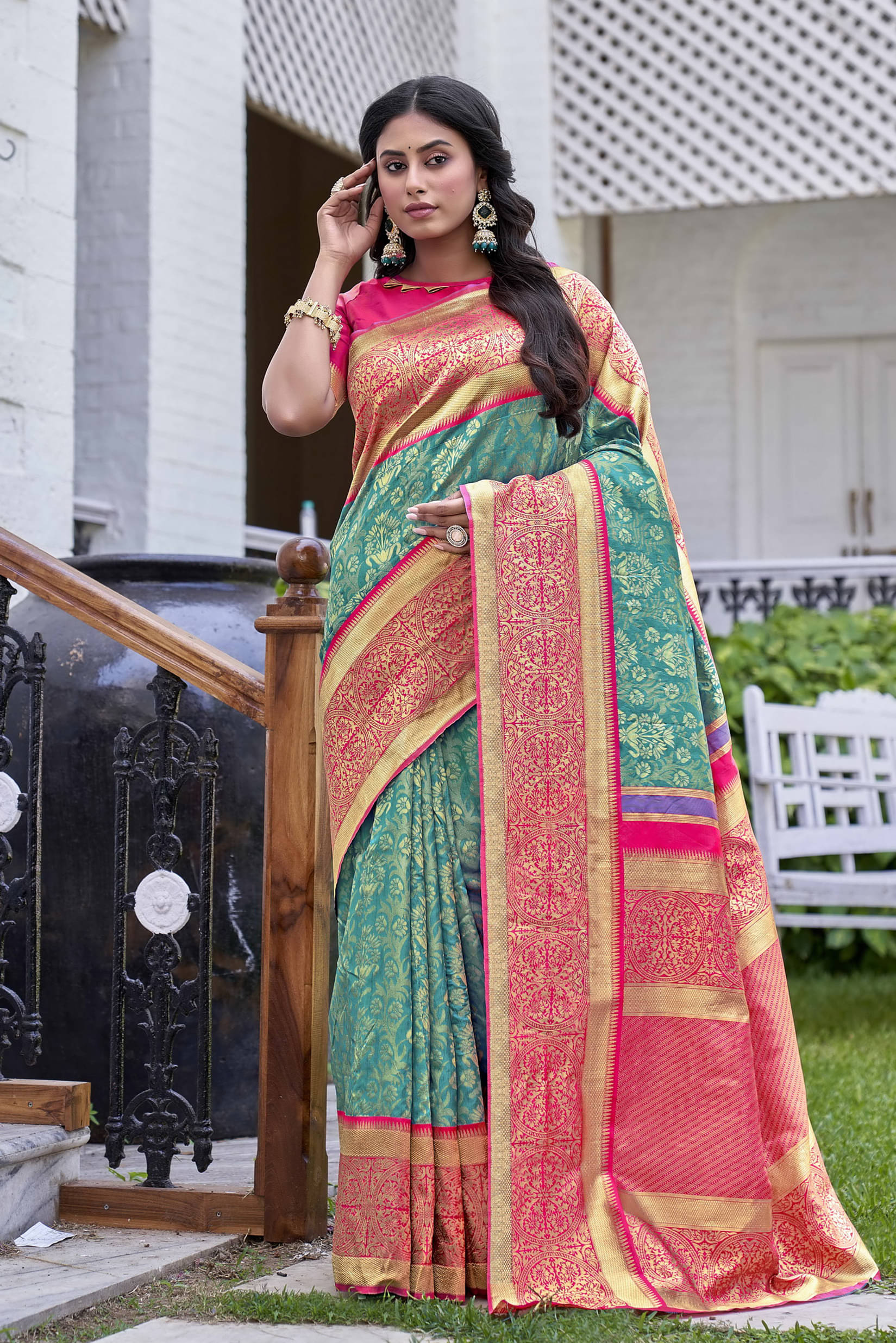     			Sariya Jacquard Woven Saree With Unstitched Blouse Piece ( Rama )