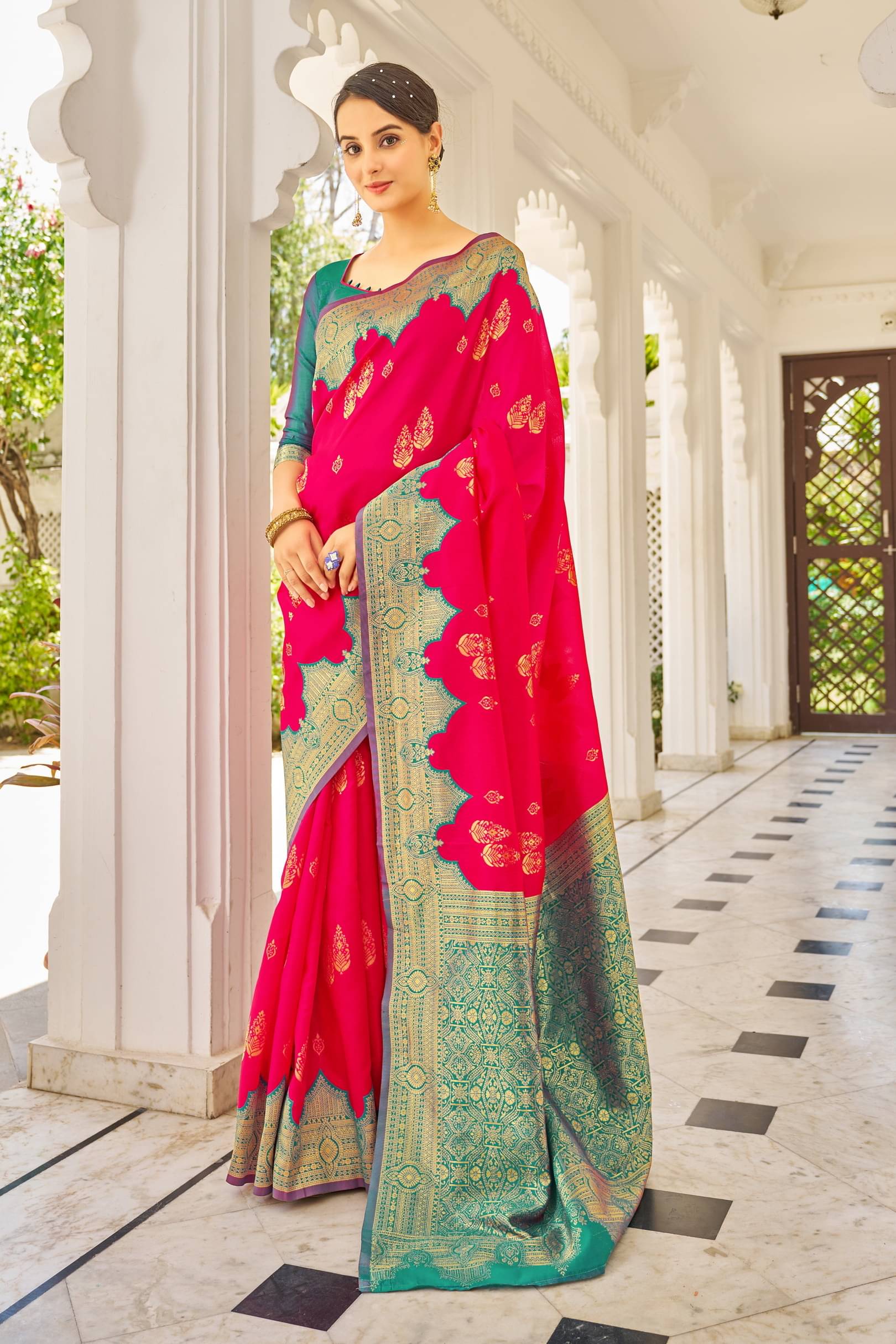     			Sariya Jacquard Woven Saree With Unstitched Blouse Piece ( Rama )