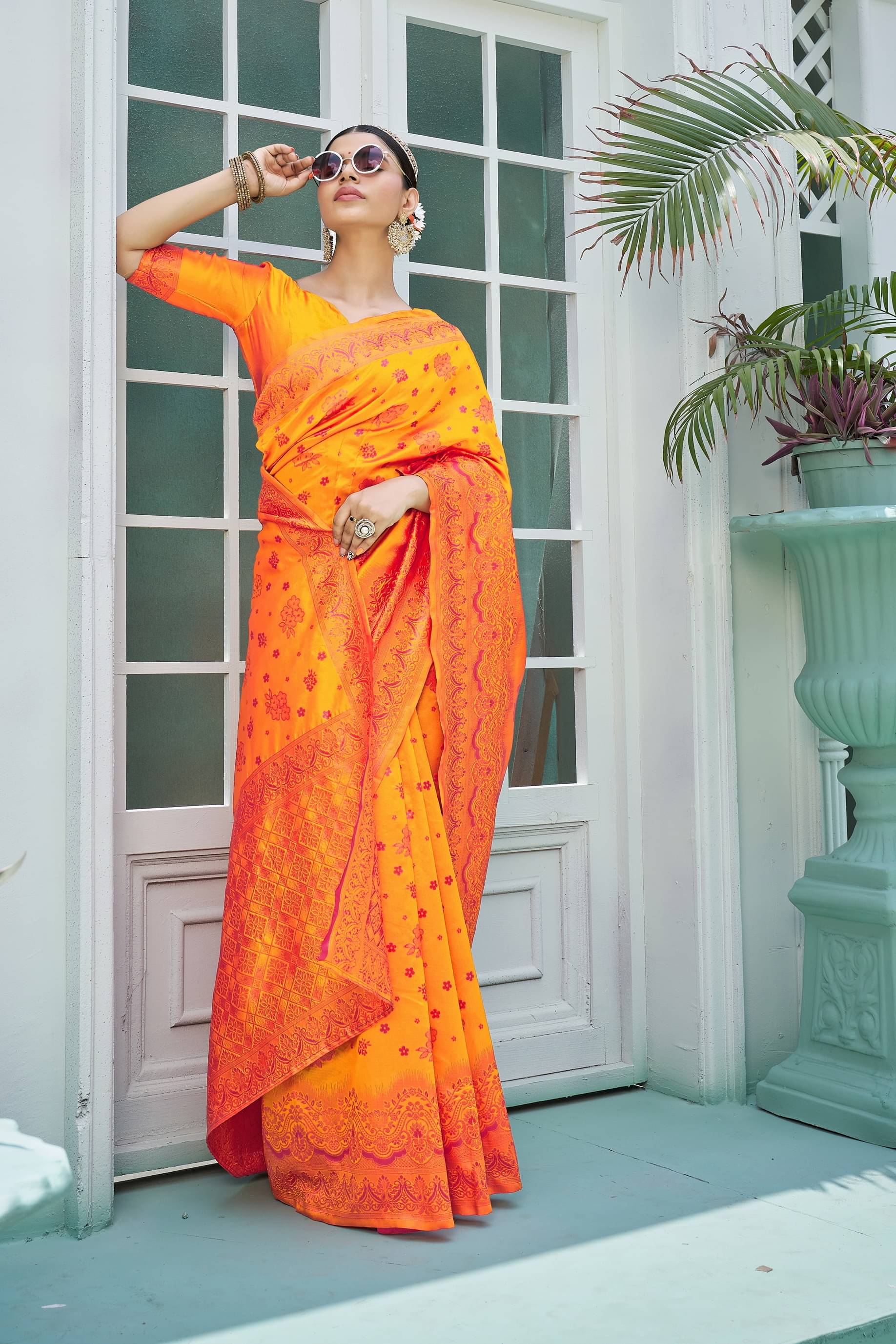 Sariya Jacquard Woven Saree With Unstitched Blouse Piece ( Yellow ) Sariya Jacquard Woven Saree With Unstitched Blouse Piece ( Yellow )